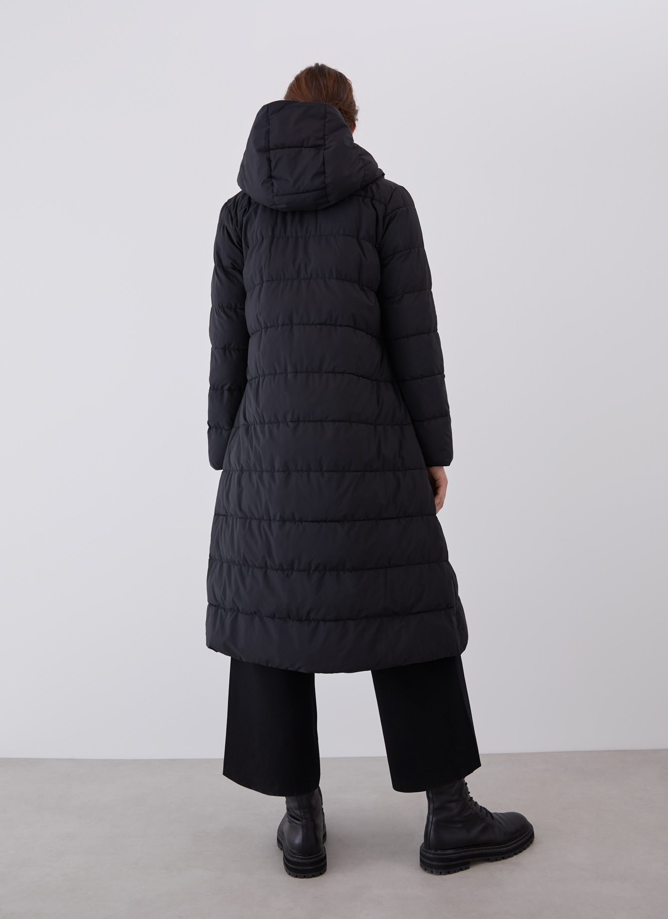 Long puffer coat with side zipper image number 2
