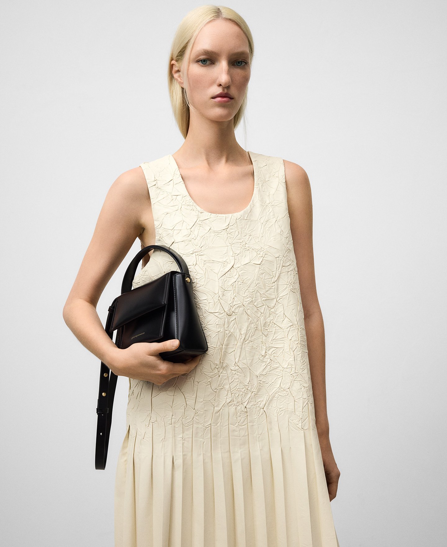 Leather-Non-Leather pleated dress woman image number 0
