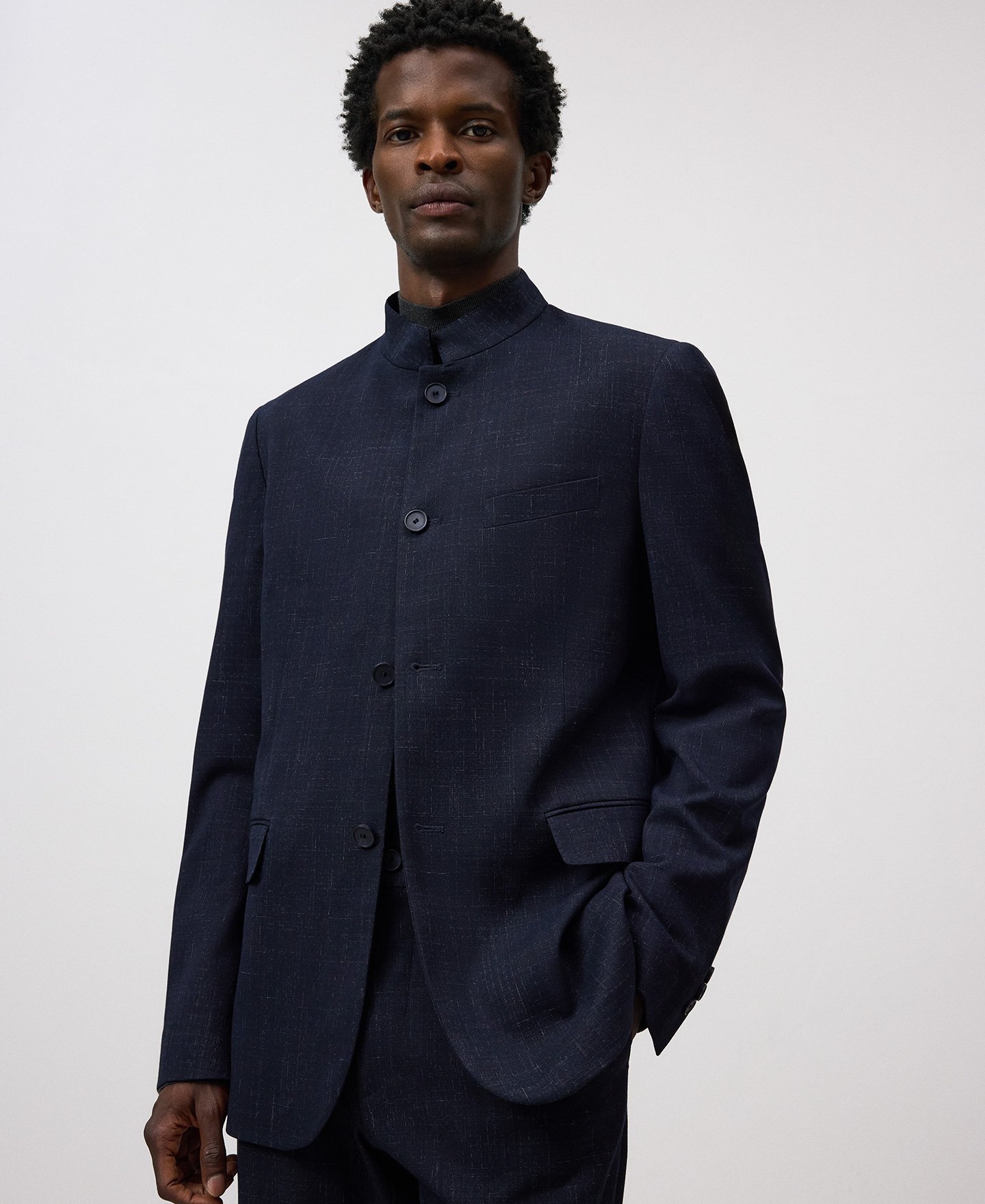 Mandarin collar structured blazer man image number 0