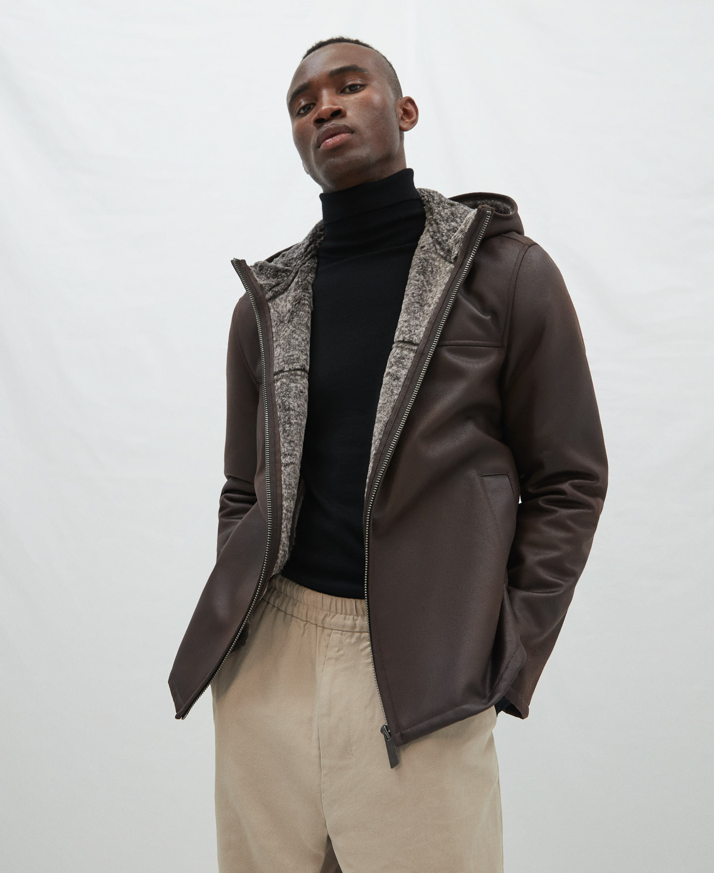 Faux suede aviator coat image number 0