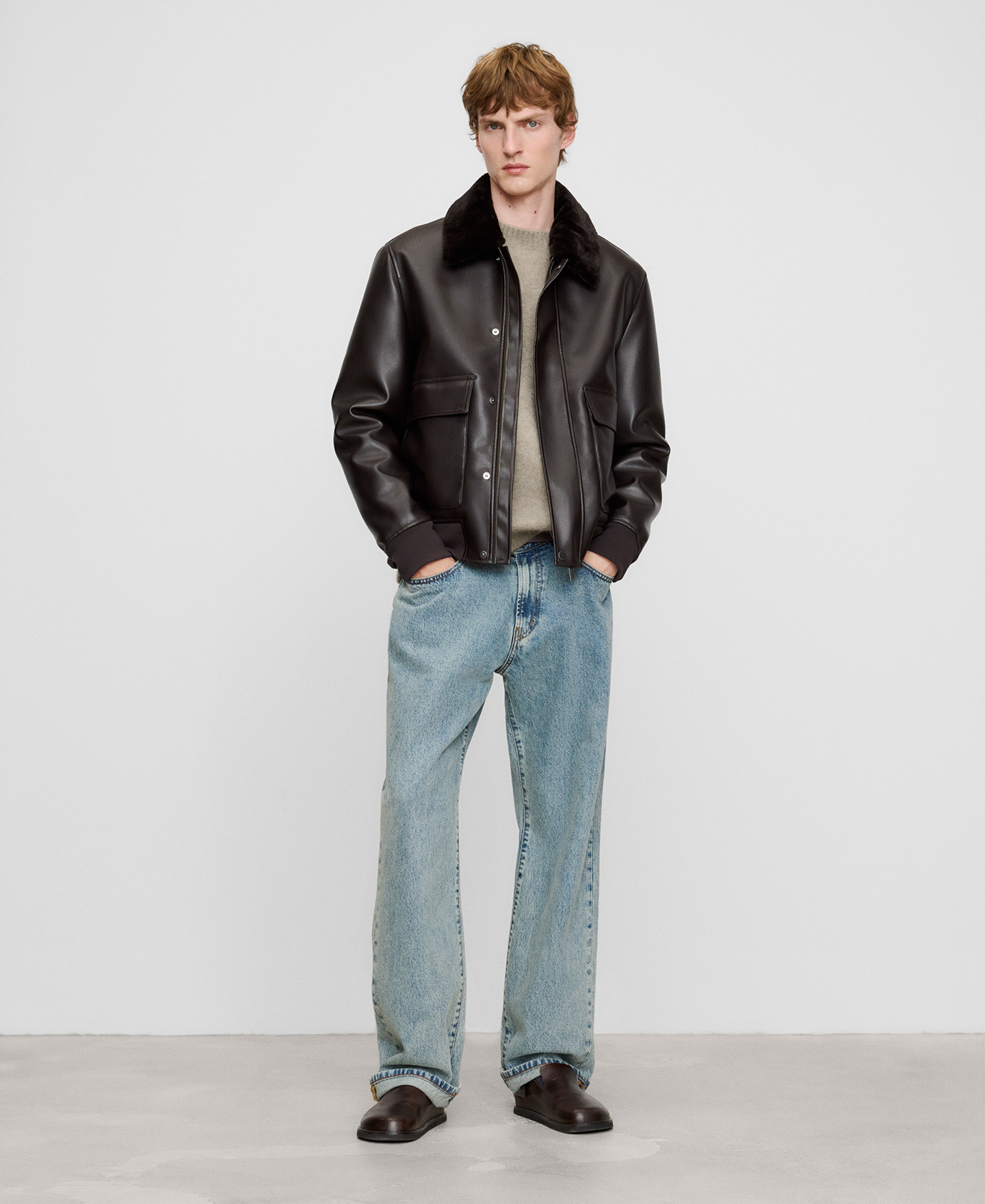 Leather-Non-Leather aviator jacket image number 1