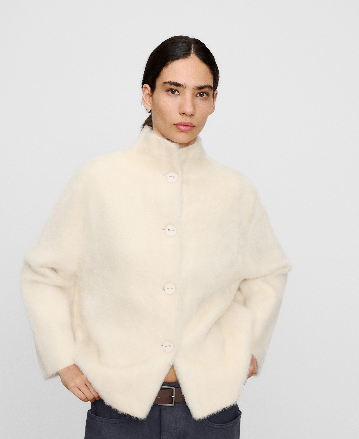 Perkins collar faux fur jacket image number 0