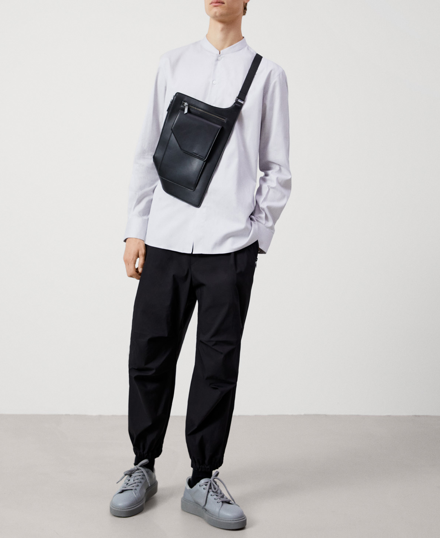 Cotton mandarin collar shirt image number 1