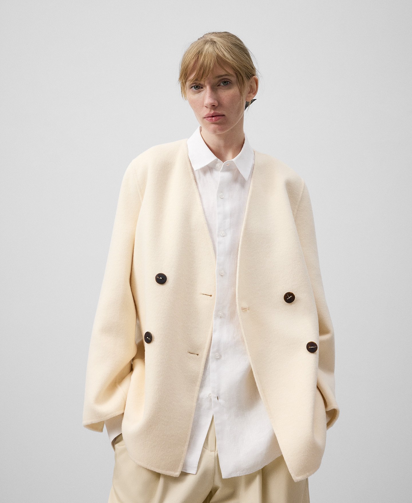 Beige merino wool blend blazer woman image number 0