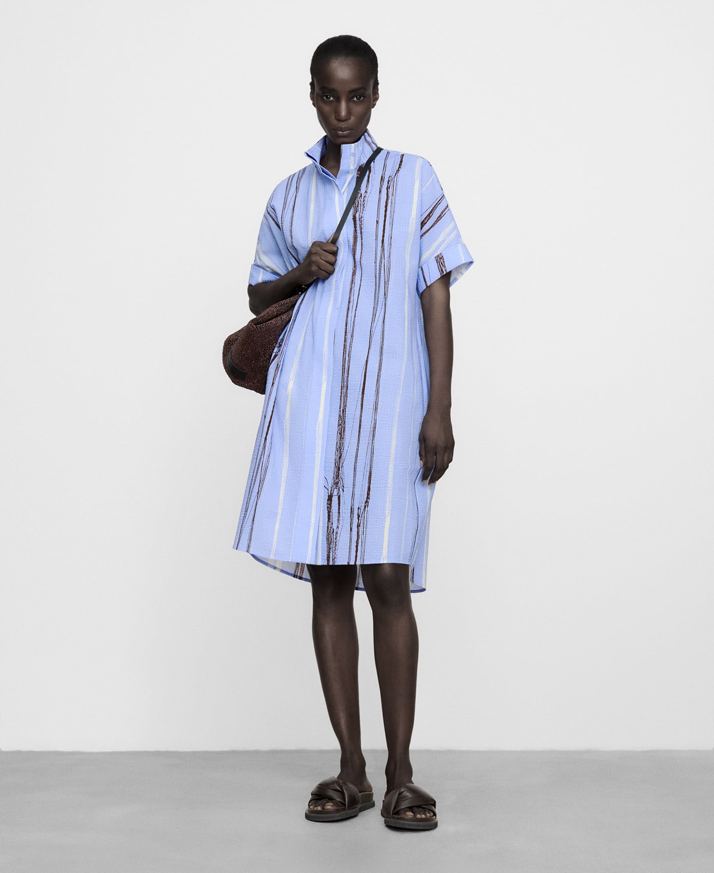 Irregular striped seersucker dress image number 1