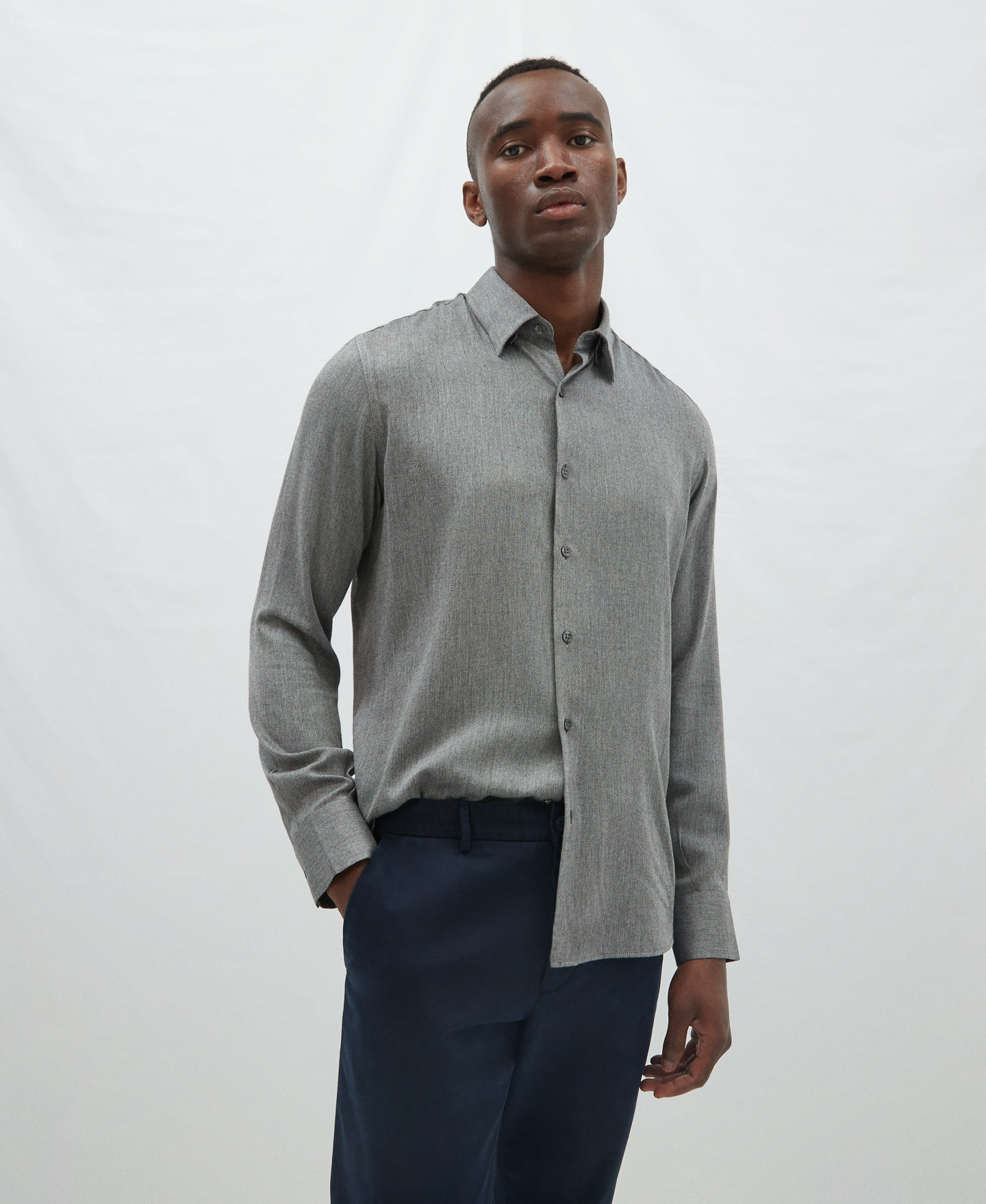 Viscose and nylon concealed button shirt image number 0