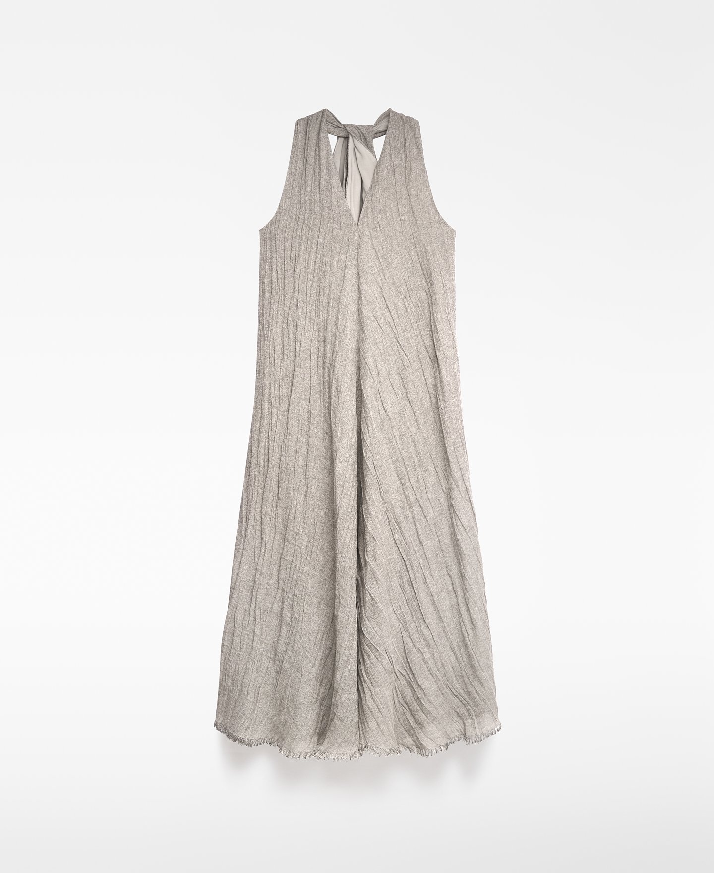 Vestido largo lino escote pico mujer image number 4