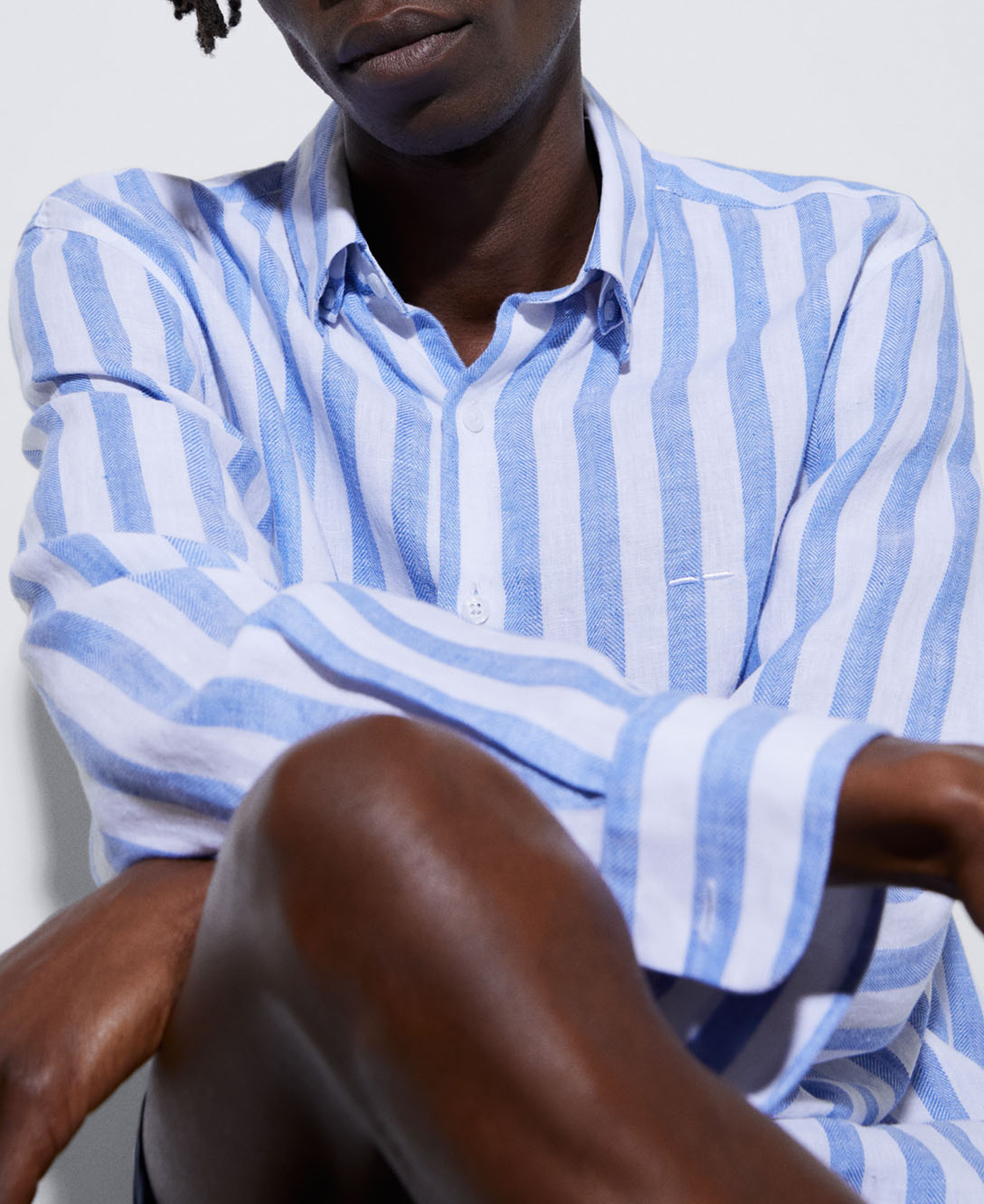 Linen striped shirt with lapel collar image number 3