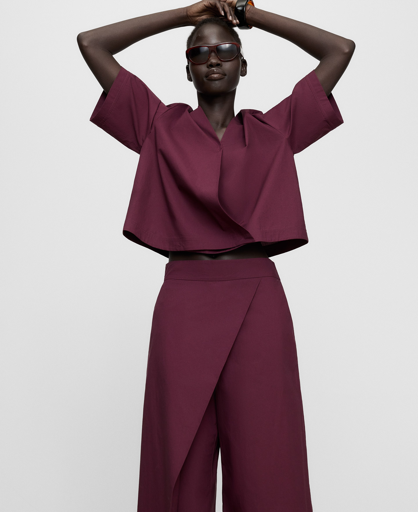 Poplin cross-front culotte trousers image number 3