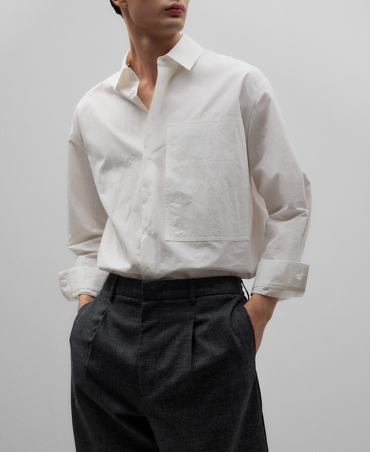 Melange gray relaxed fit trousers man image number 3