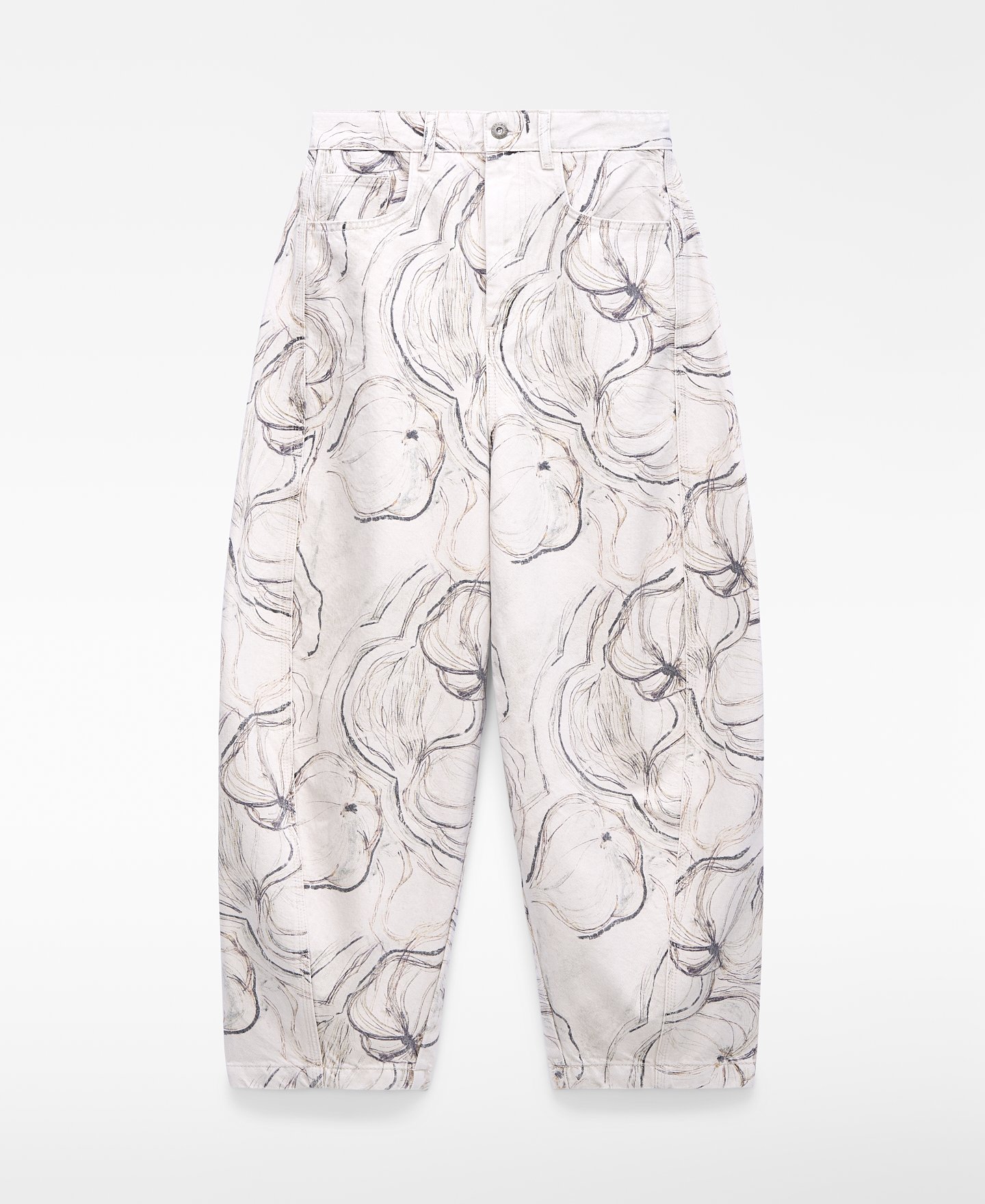 Printed denim barrel fit trousers image number 4