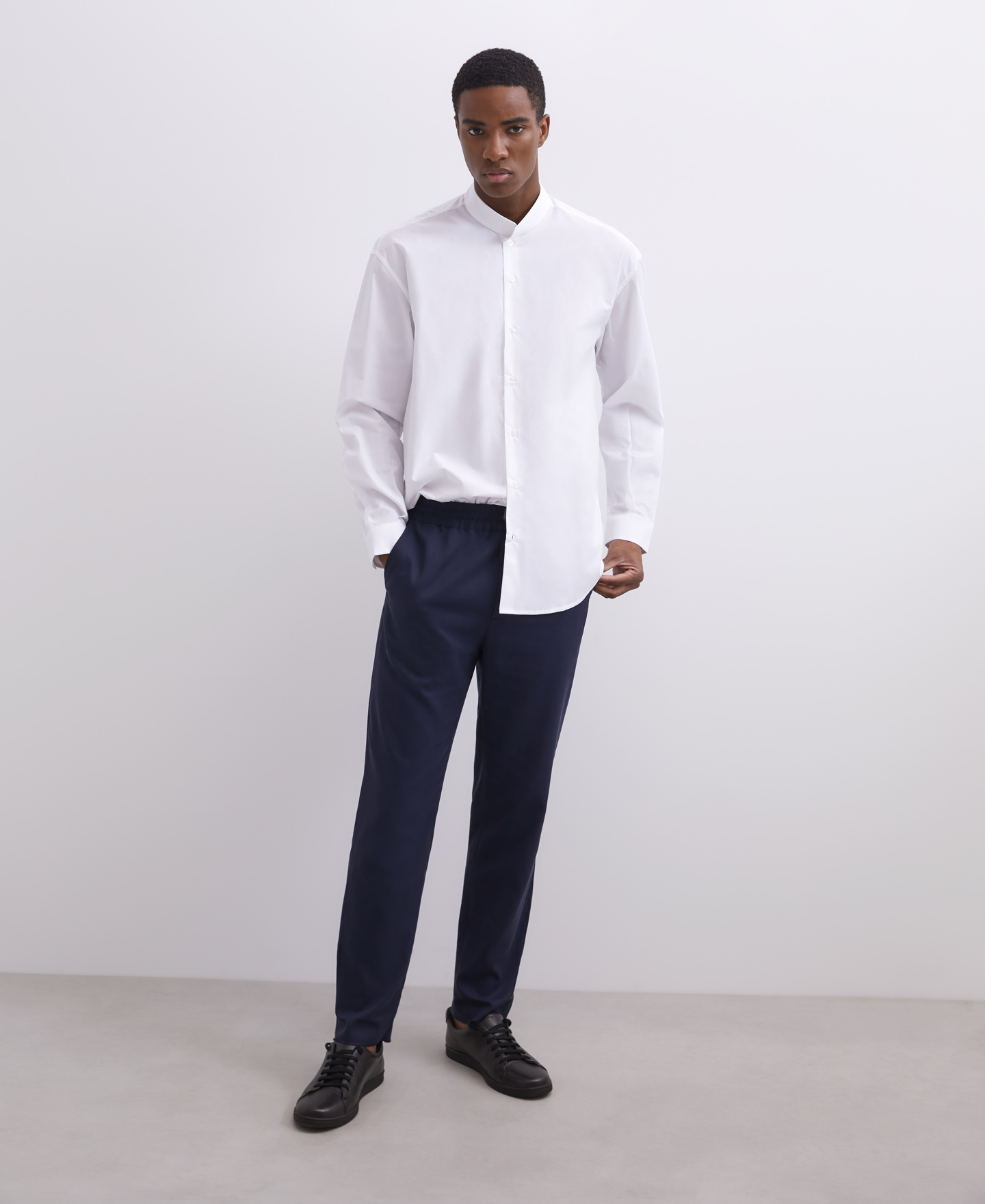 Oversized cotton mandarin collar shirt image number 0