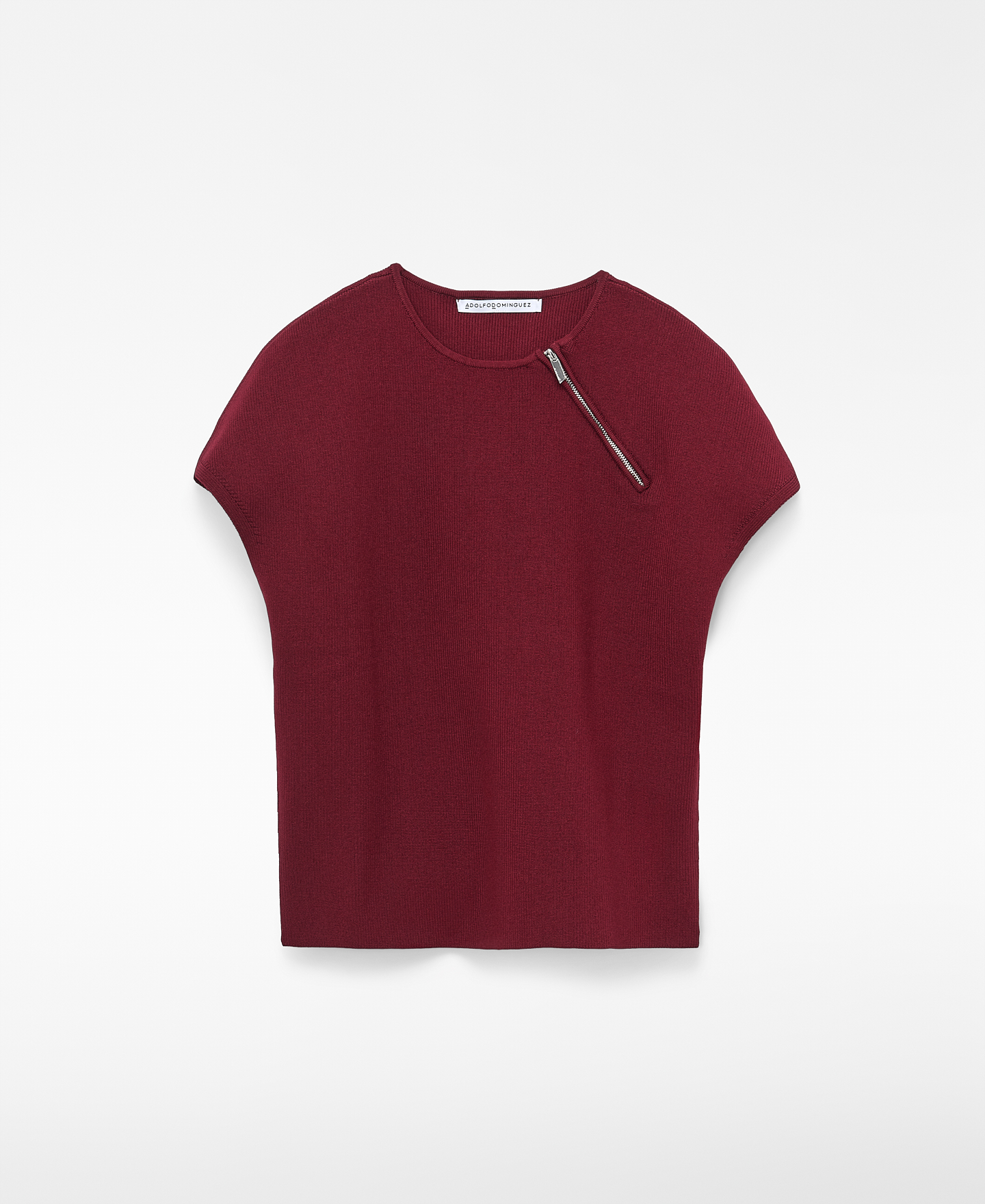 Zip-neck short sleeve knit sweater image number 4