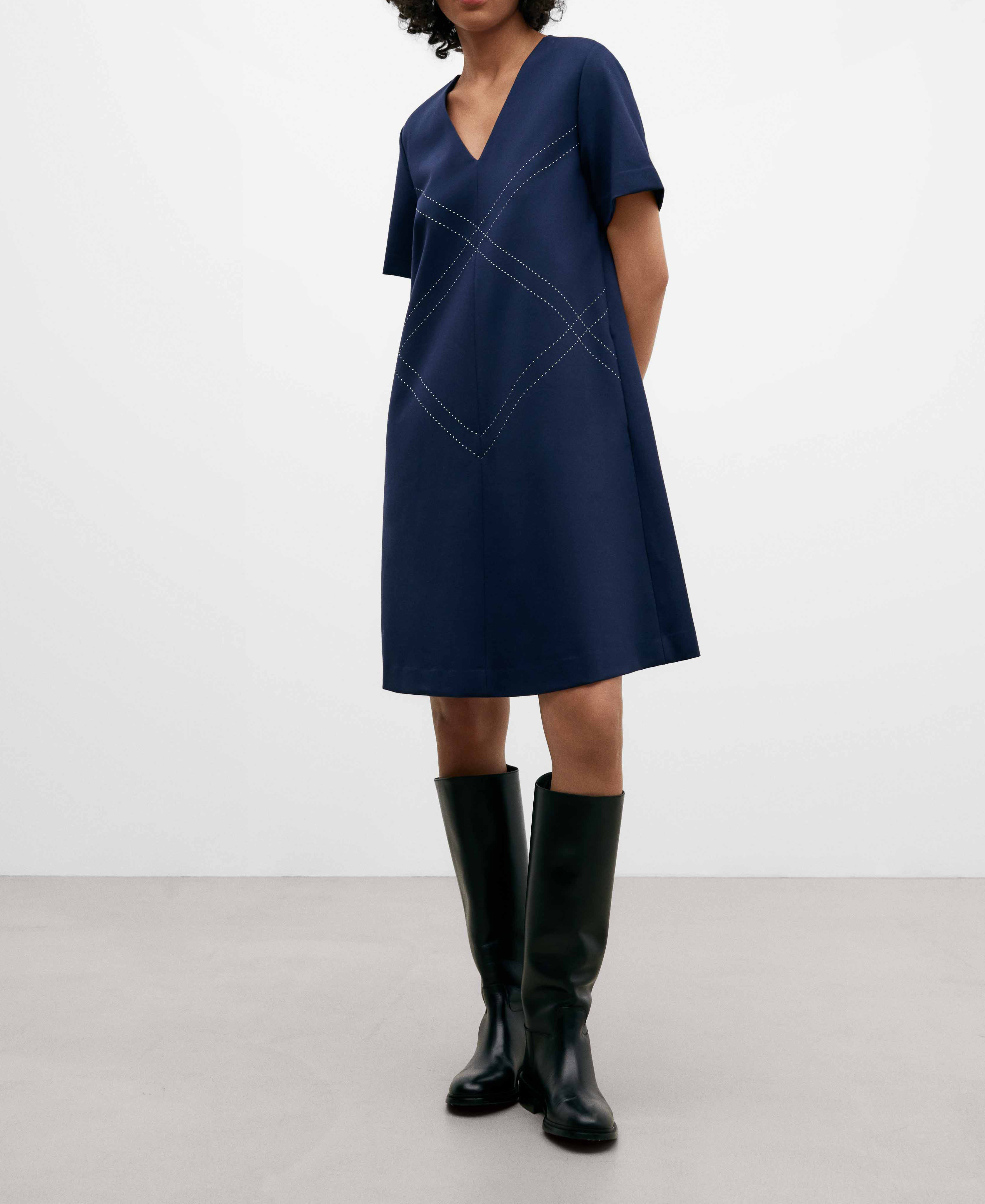Navy blue viscose fabric dress for women image number 1