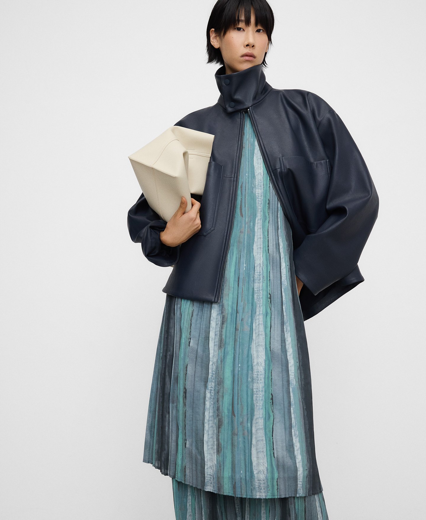 Printed crinkle A-line dress woman image number 0