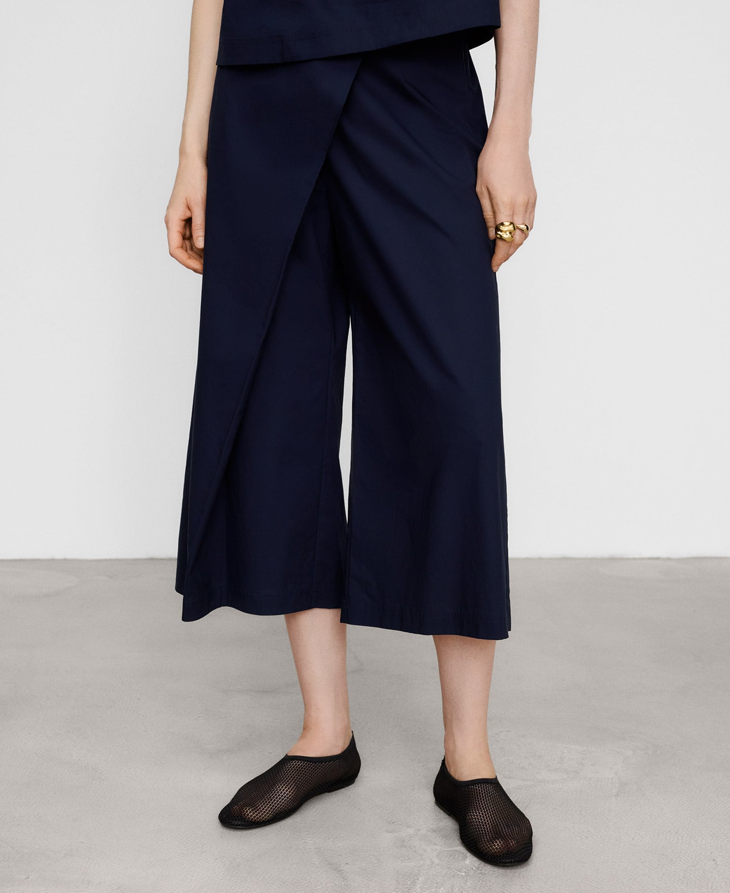Poplin wrap-front culotte trousers image number 0