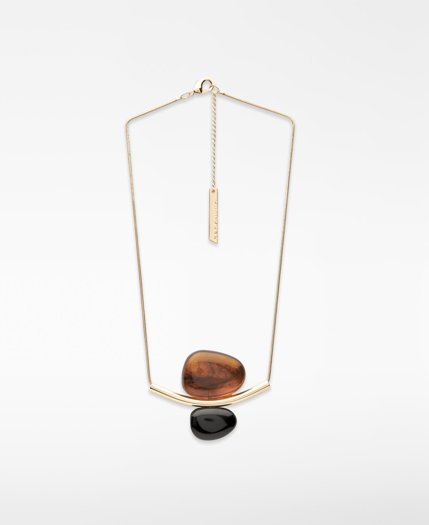 Metal necklace with two-tone resin piece image number 0