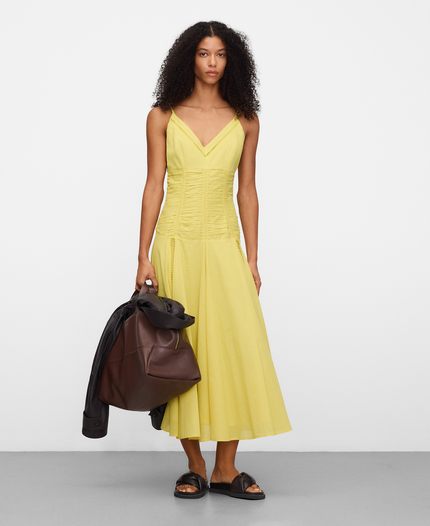 Cotton gathered-waist midi dress image number 1