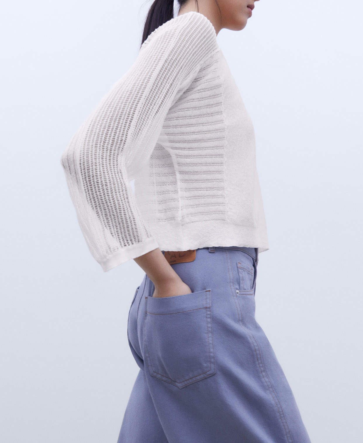 Short sweater with knit lace details image number 0