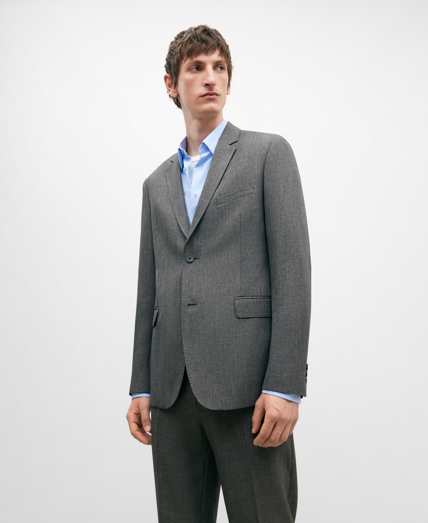 Grey melange two button blazer for men image number 0