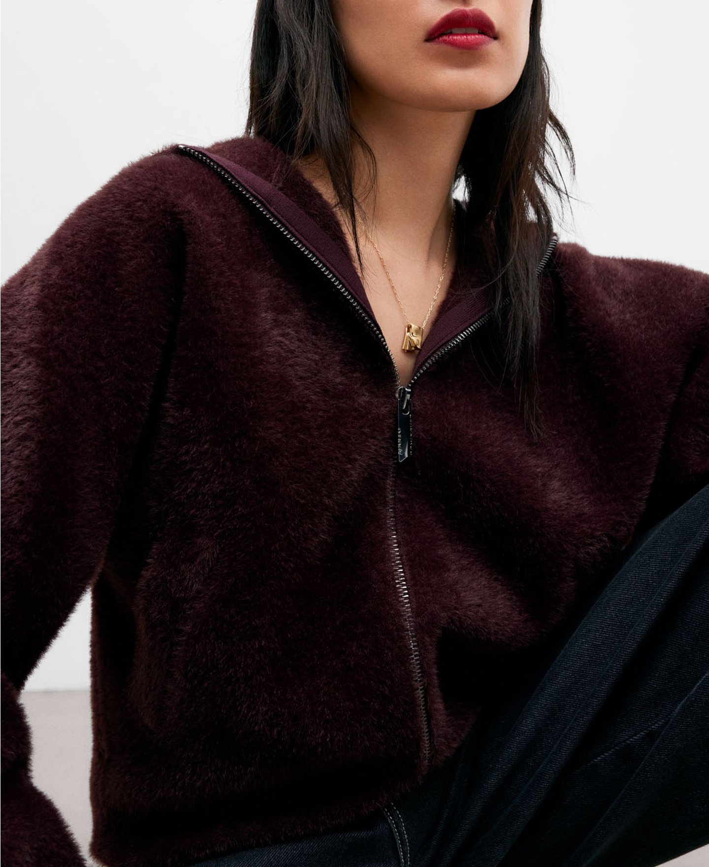 Burgundy fleece hoodie for women image number 0