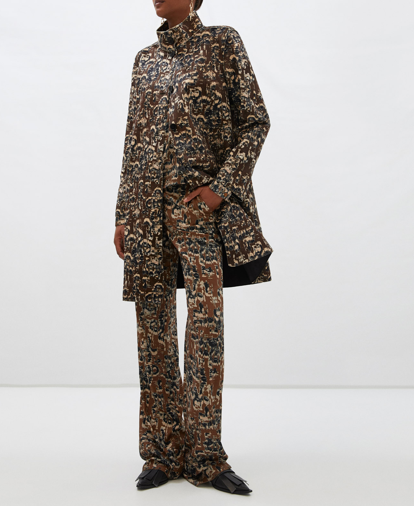 Mandarin collar printed coat image number 1