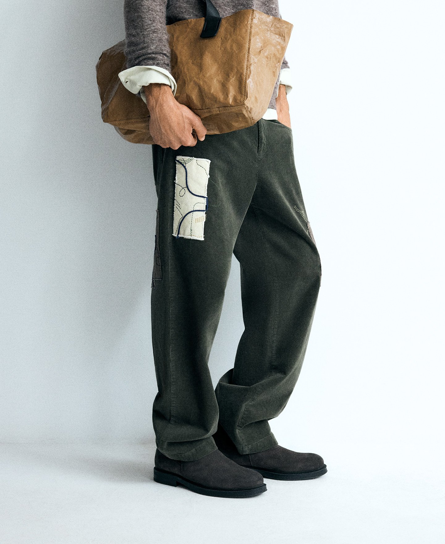 Embroidered corduroy trousers man image number 0