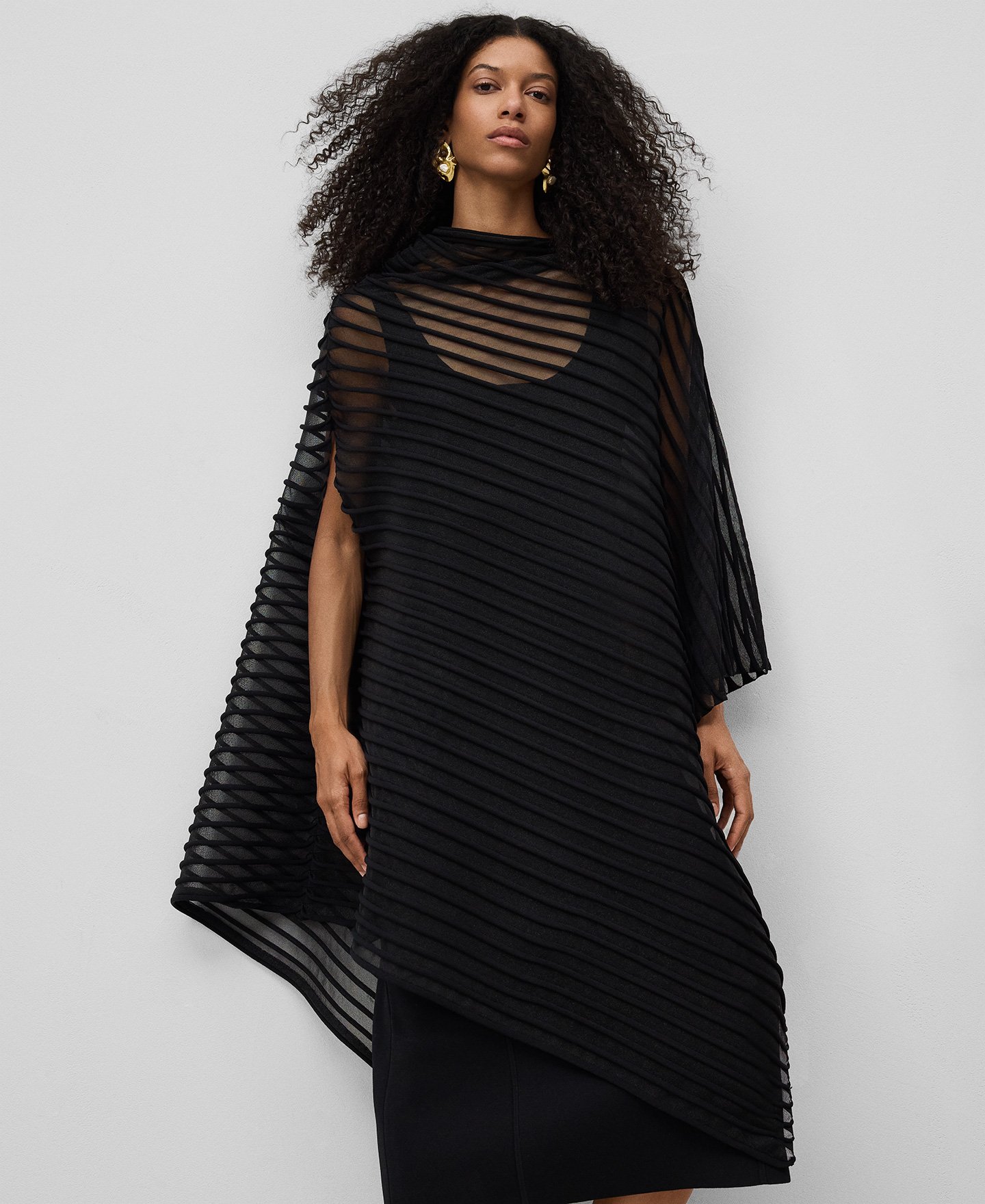 Asymmetrical semi-transparent cape woman image number 0