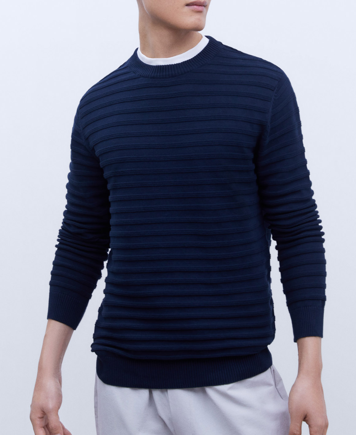 Striped structure crew neck sweater image number 0