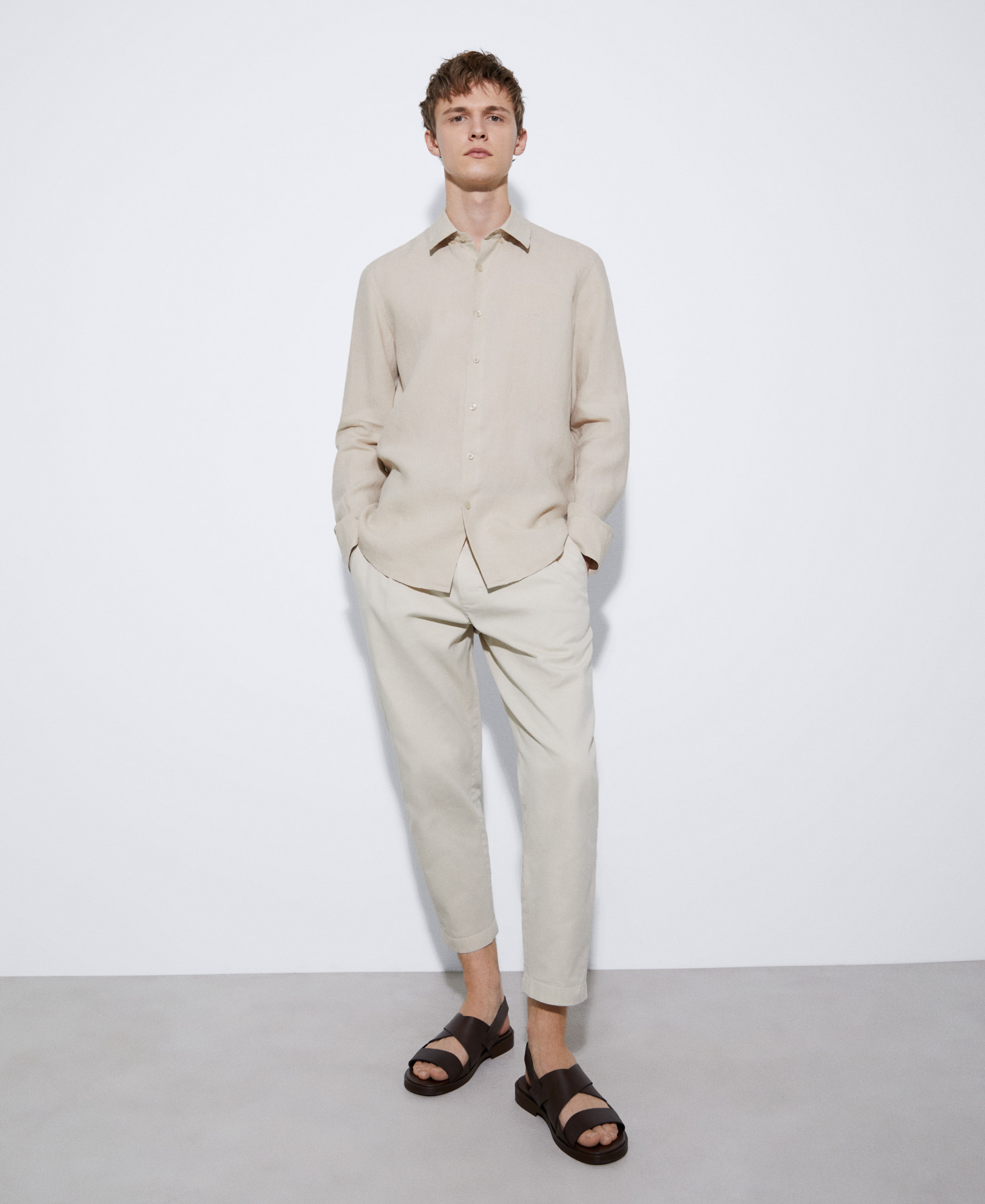 Linen lapel collar shirt image number 1