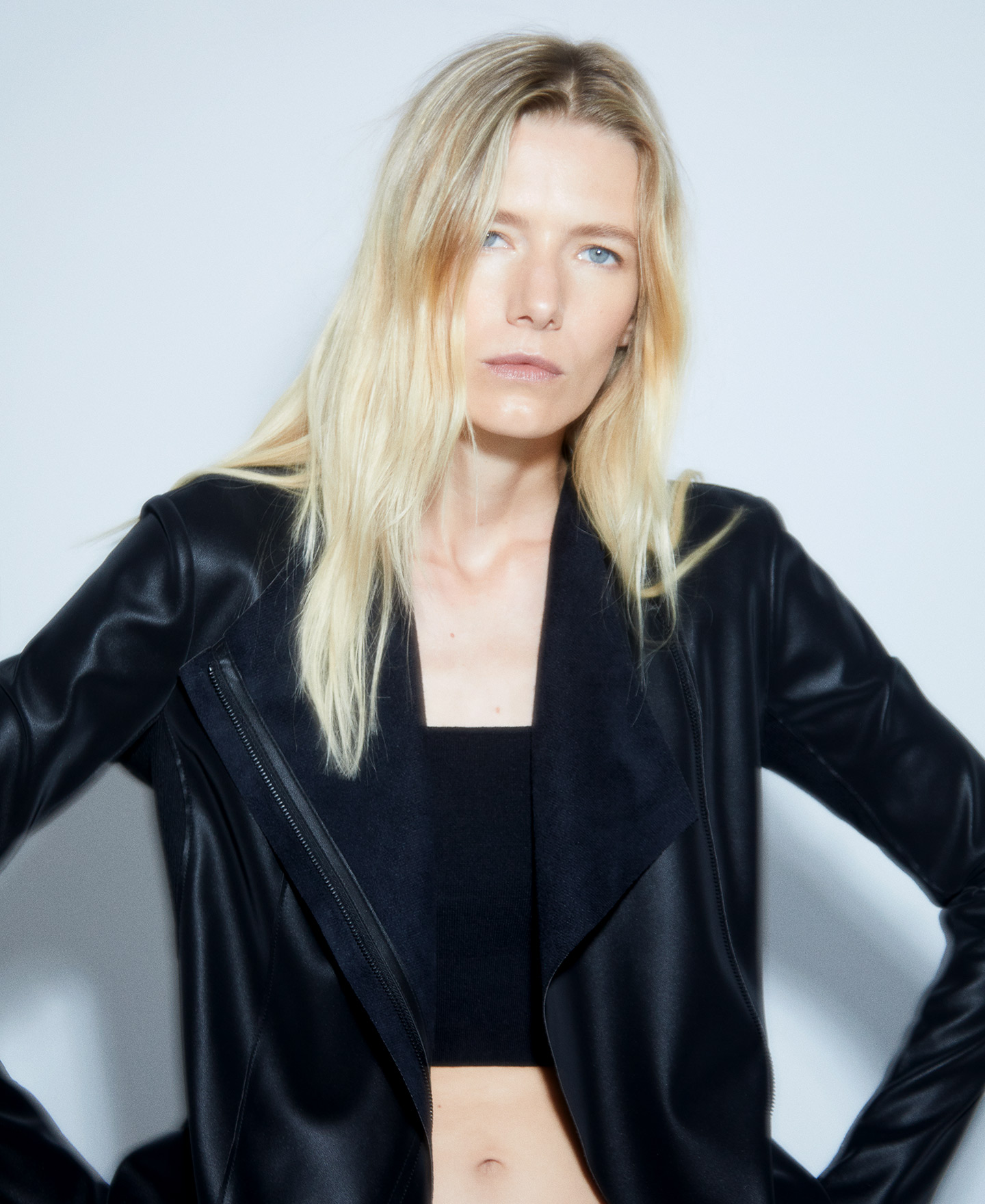 Leather texture biker jacket image number 0