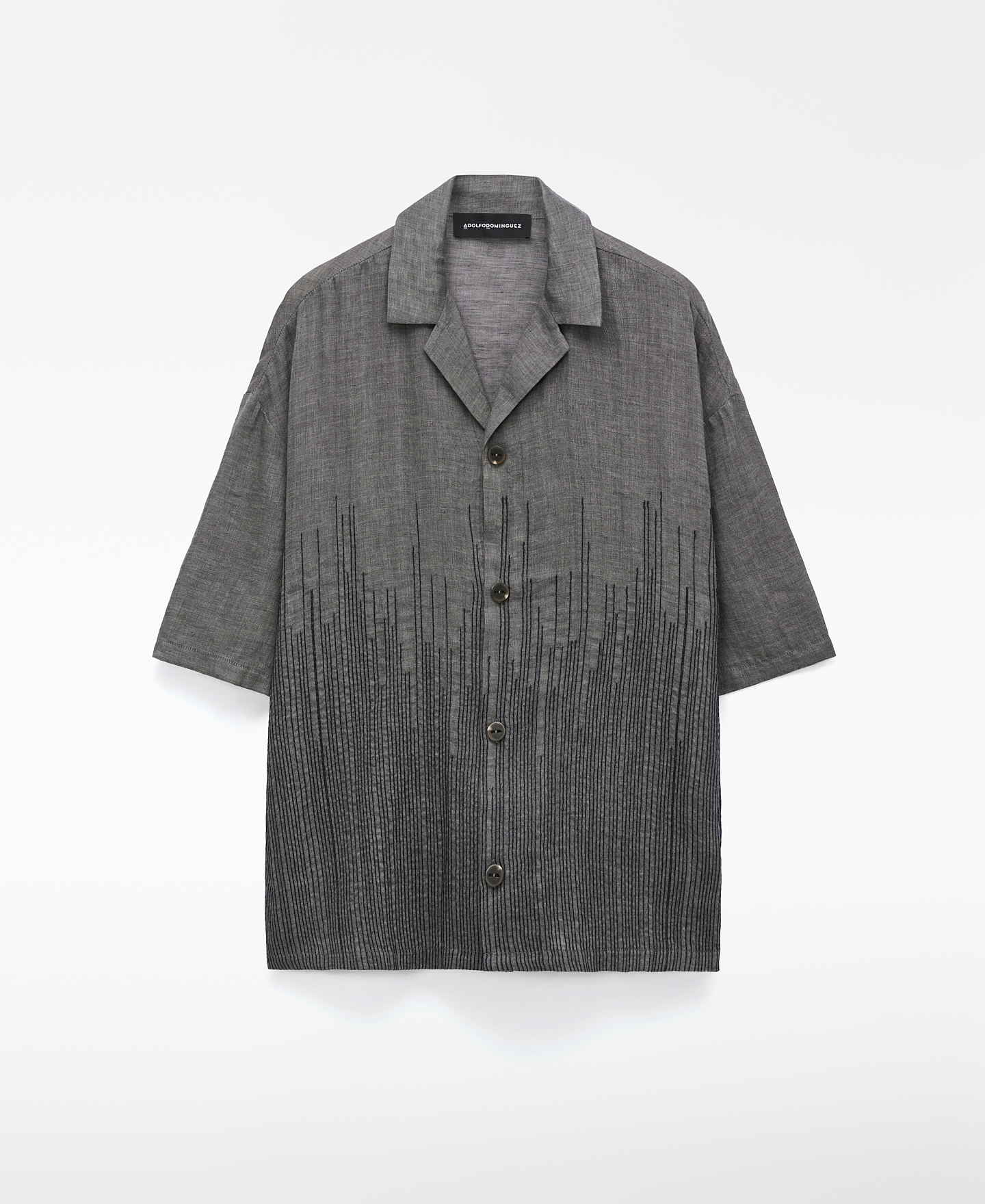 Linen bowling collar embroidered shirt image number 4