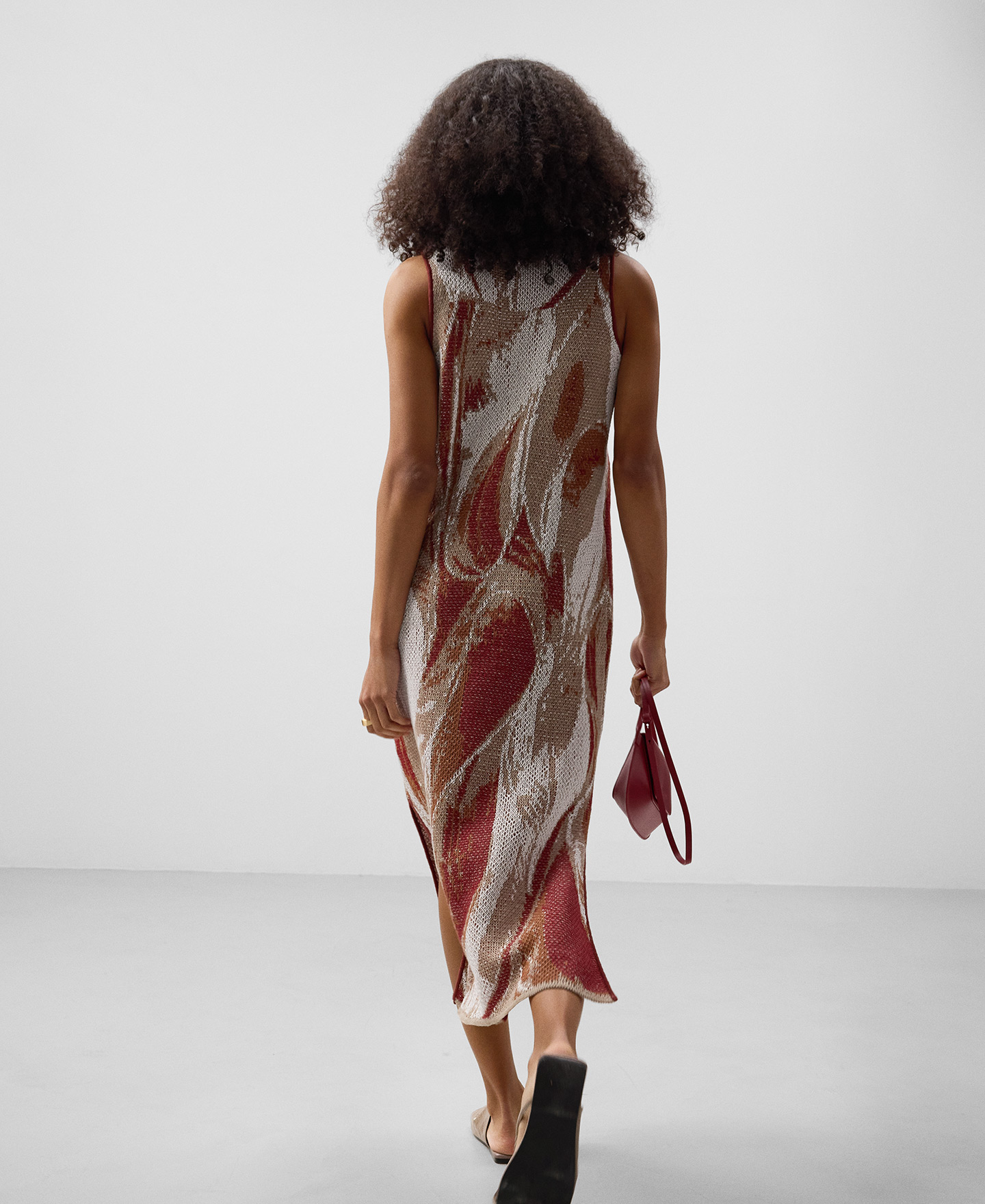 Linen blend jacquard dress woman image number 2