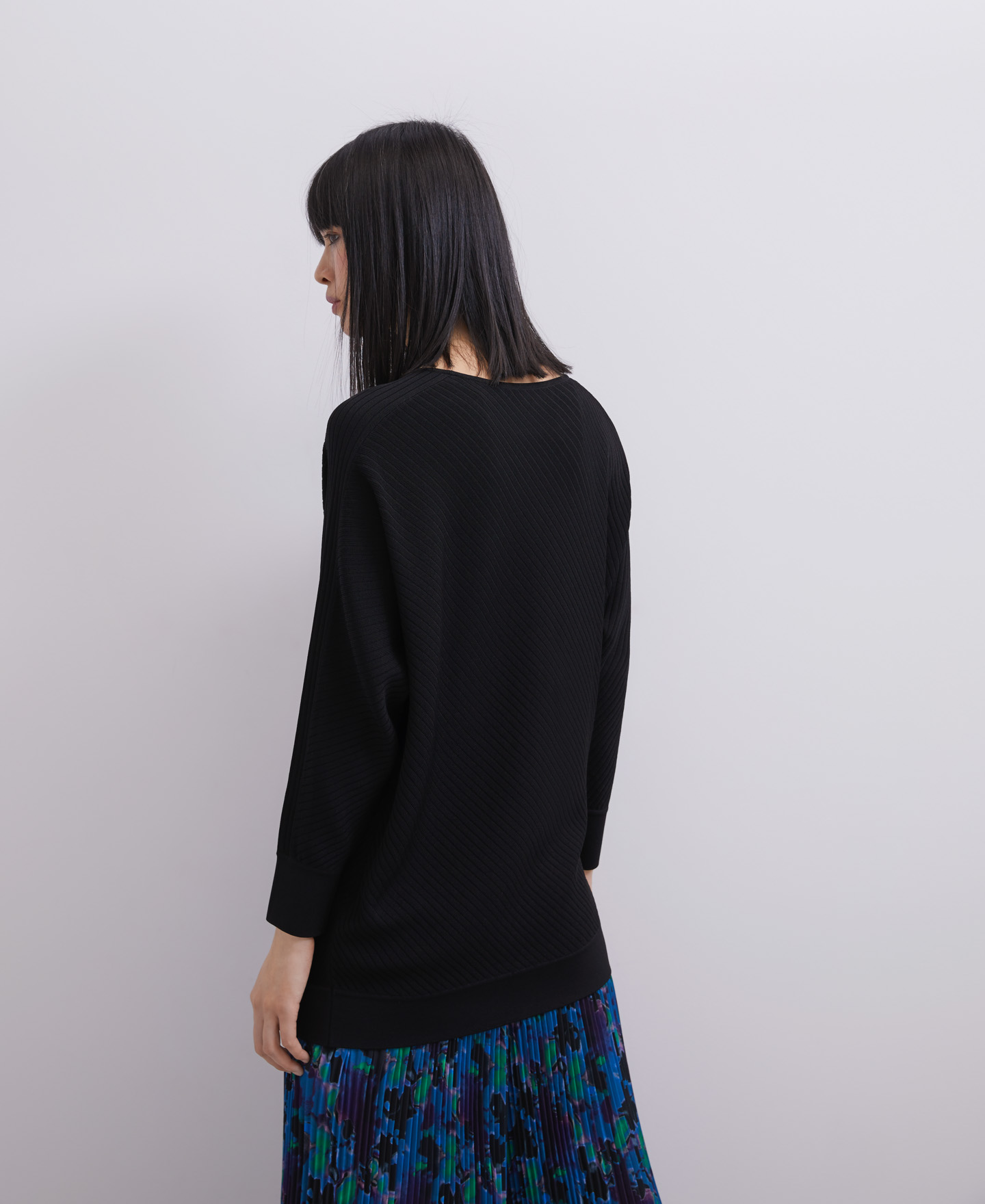 Ribbed knit sweater with bat sleeve image number 1
