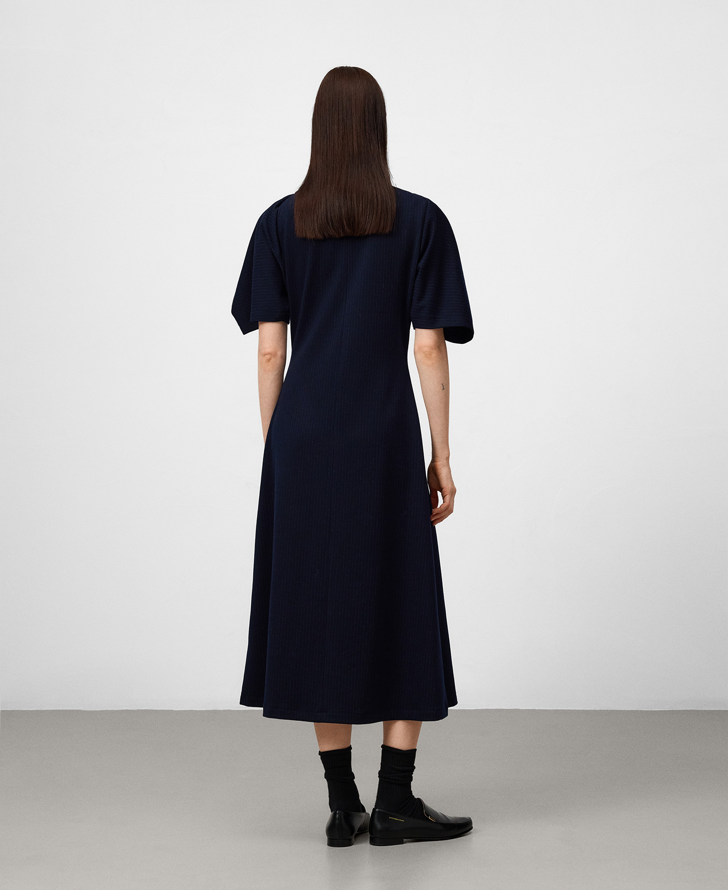 Boat neckline striped dress woman image number 2