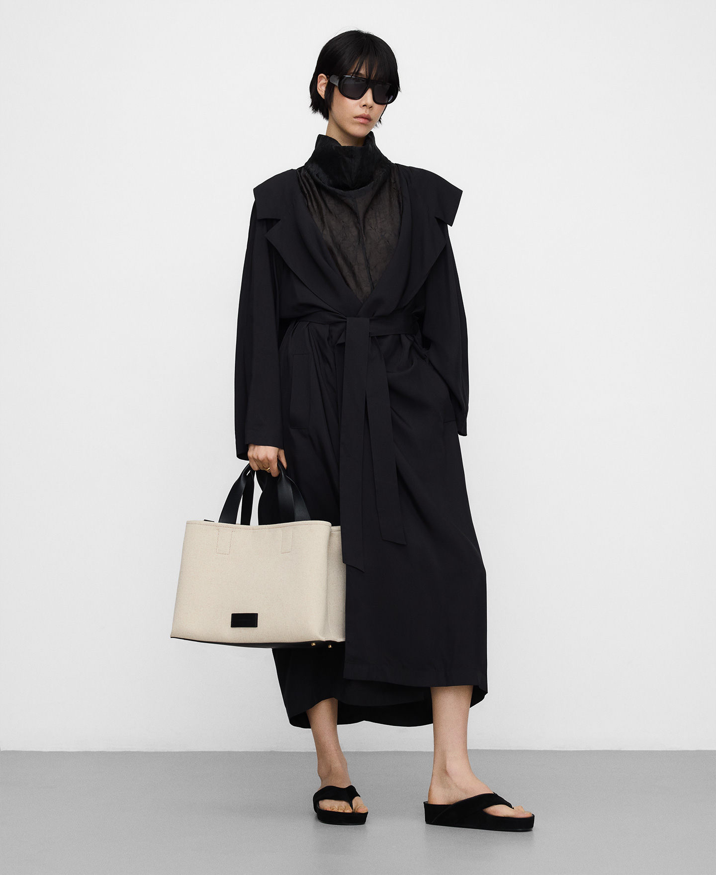 Mixed-fabric funnel-neck dress image number 1