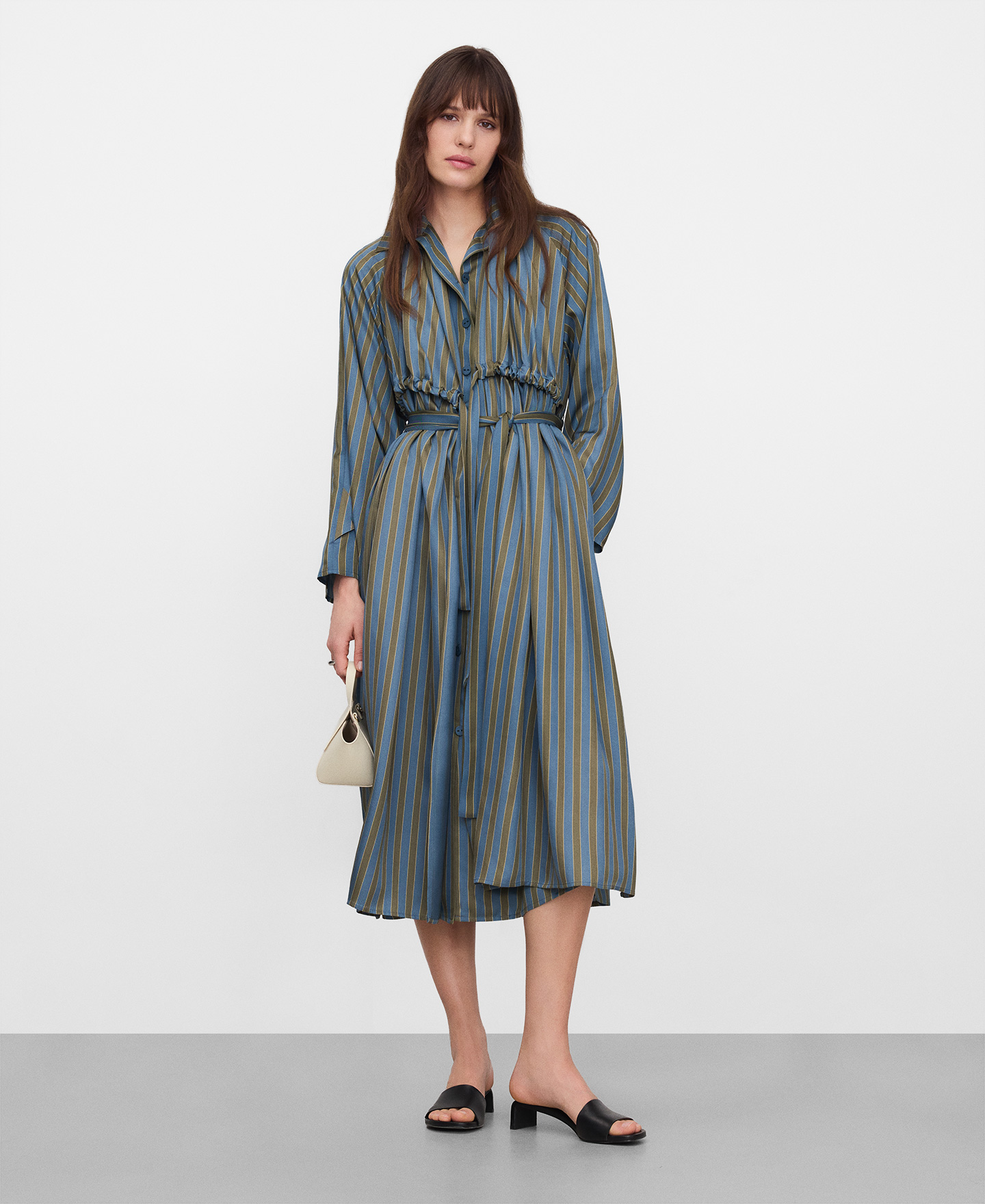 Vestido camisero asim&eacute;trico rayas image number 1