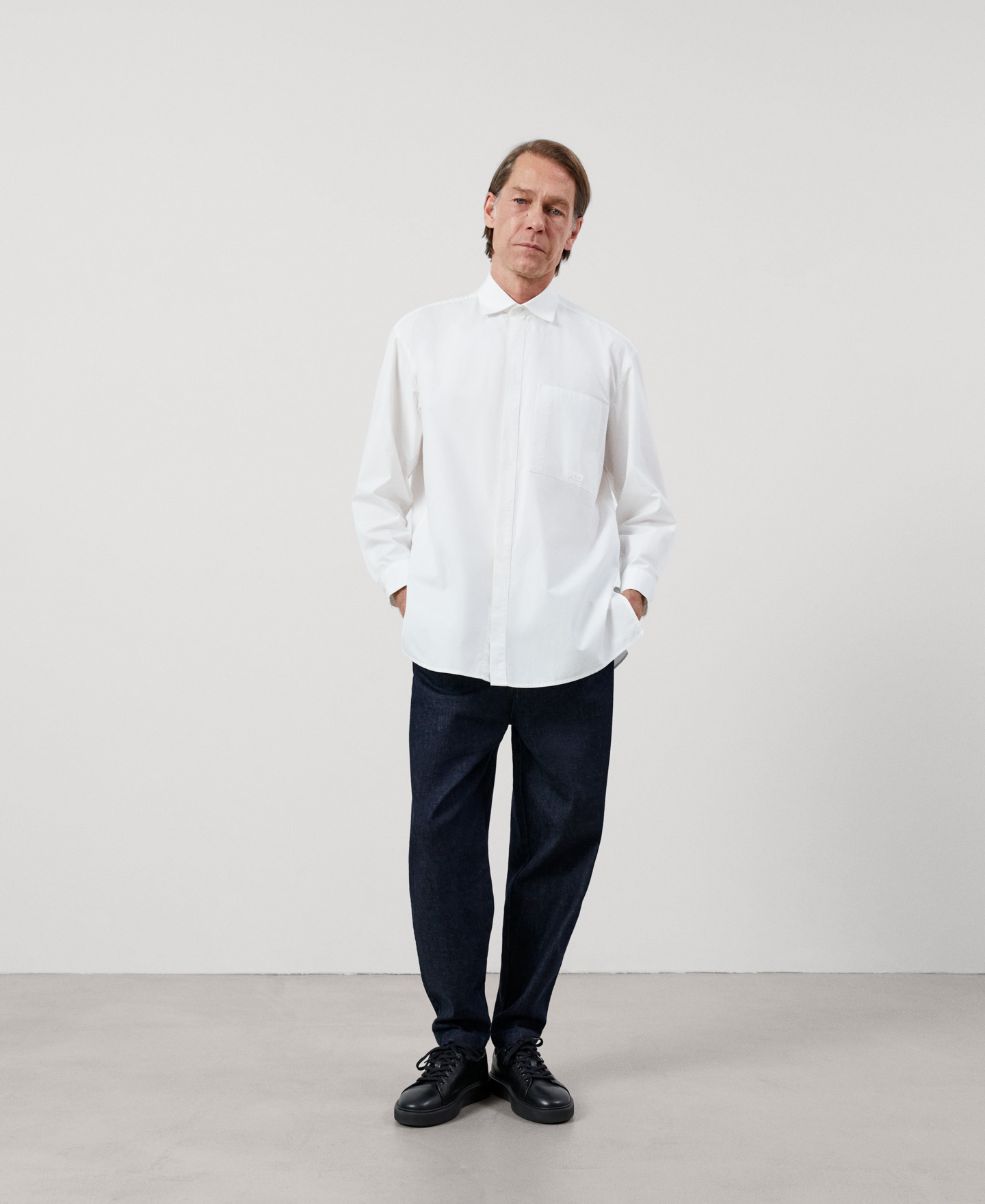 Cotton concealed button-down shirt image number 1