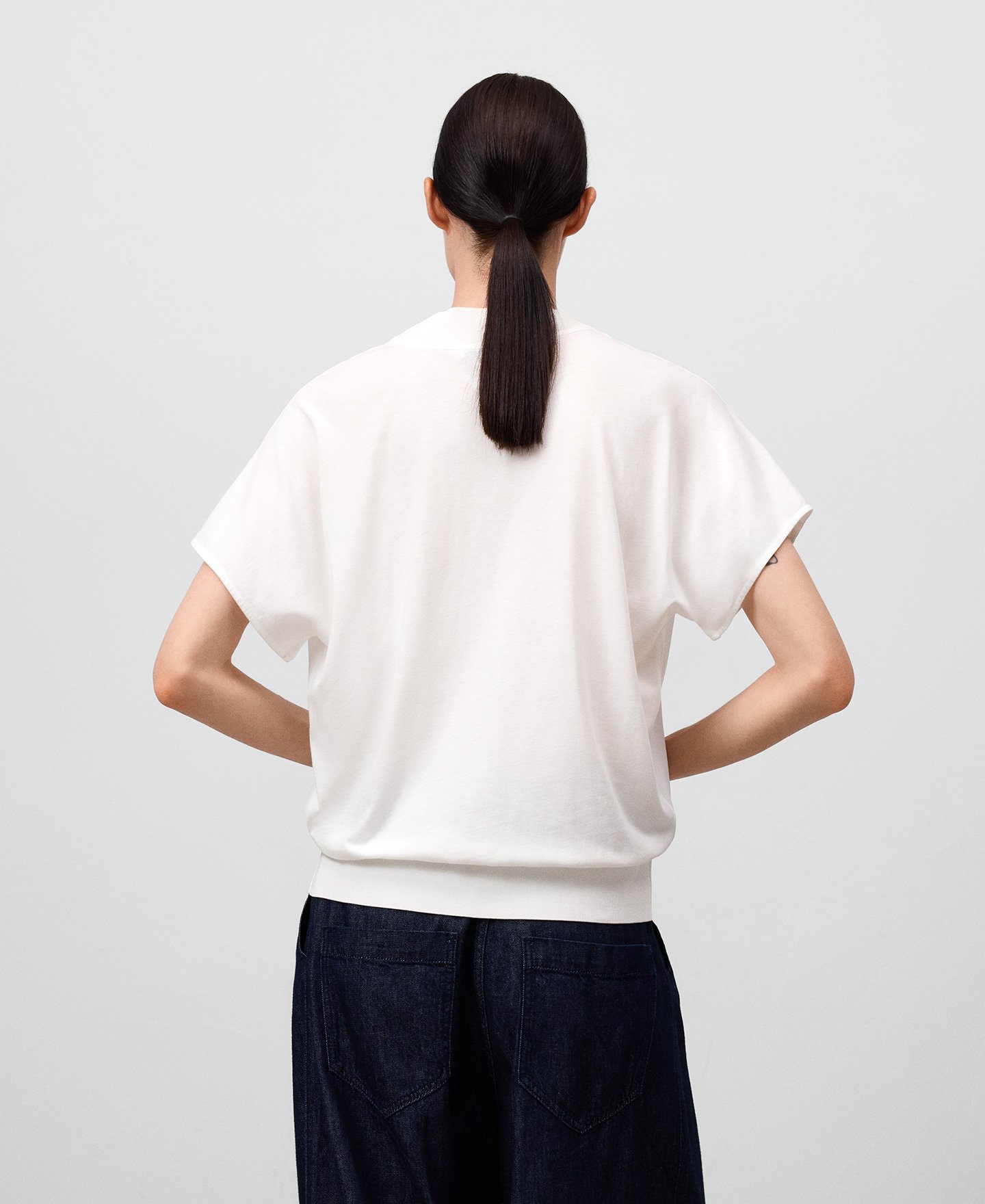 Double-fabric V-neckline top woman image number 2