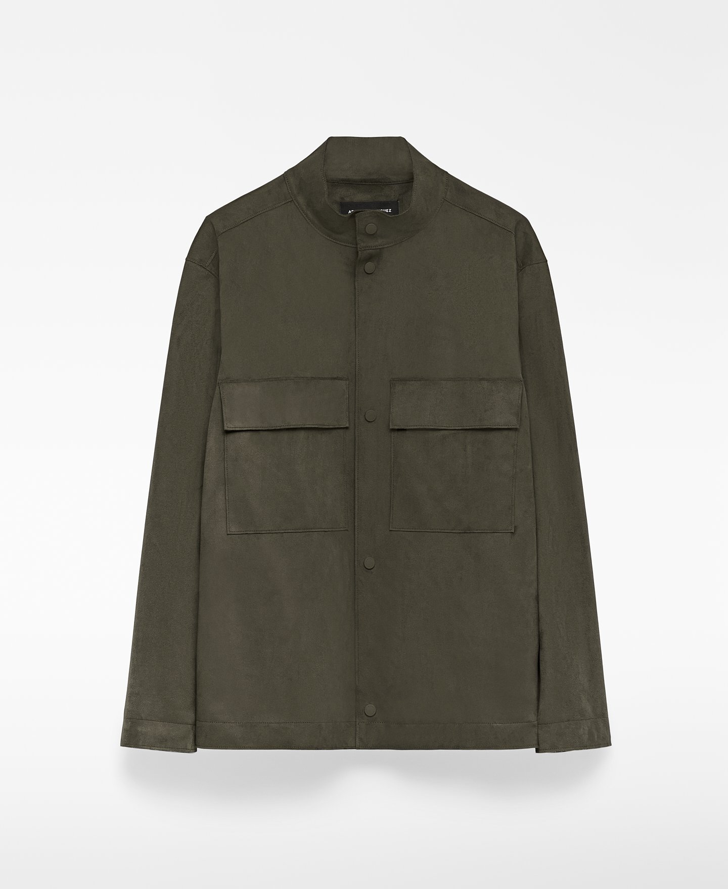 Band collar faux suede jacket man image number 0