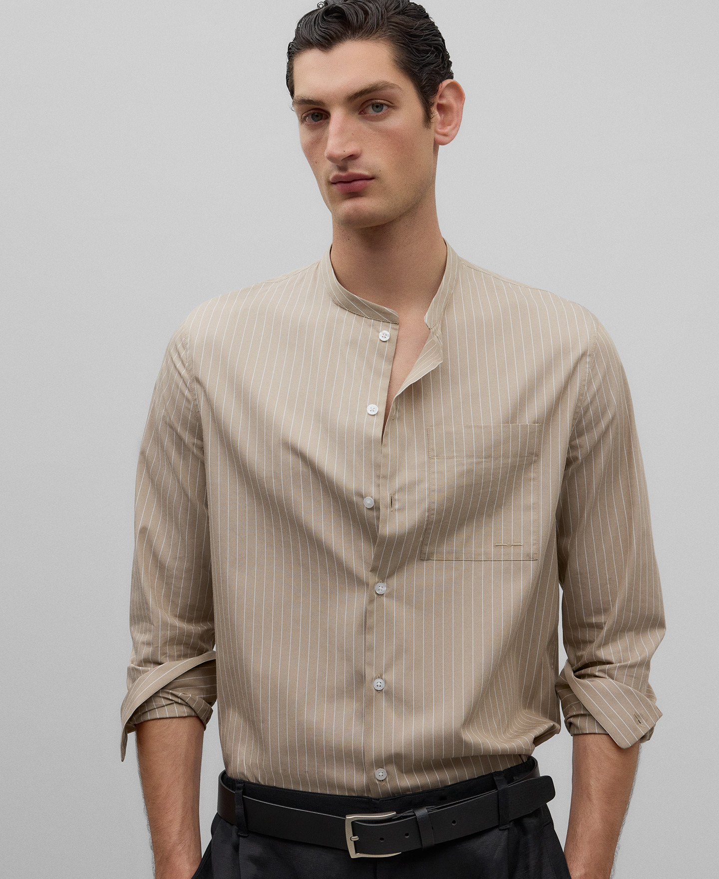 Cotton mandarin collar shirt man image number 0
