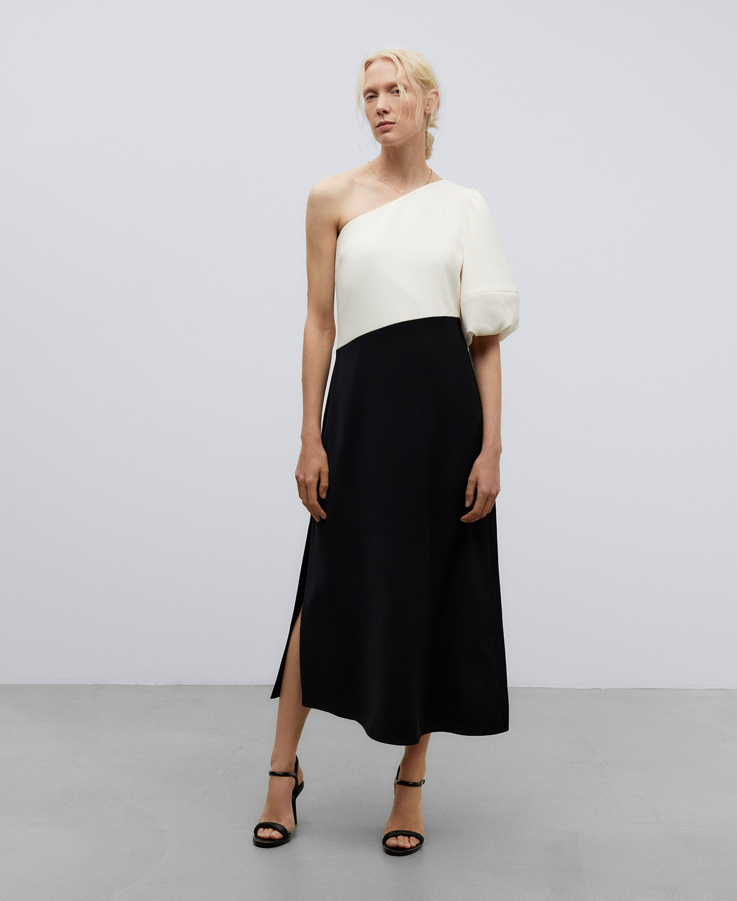 Asymmetrical two-tone dress woman image number 1