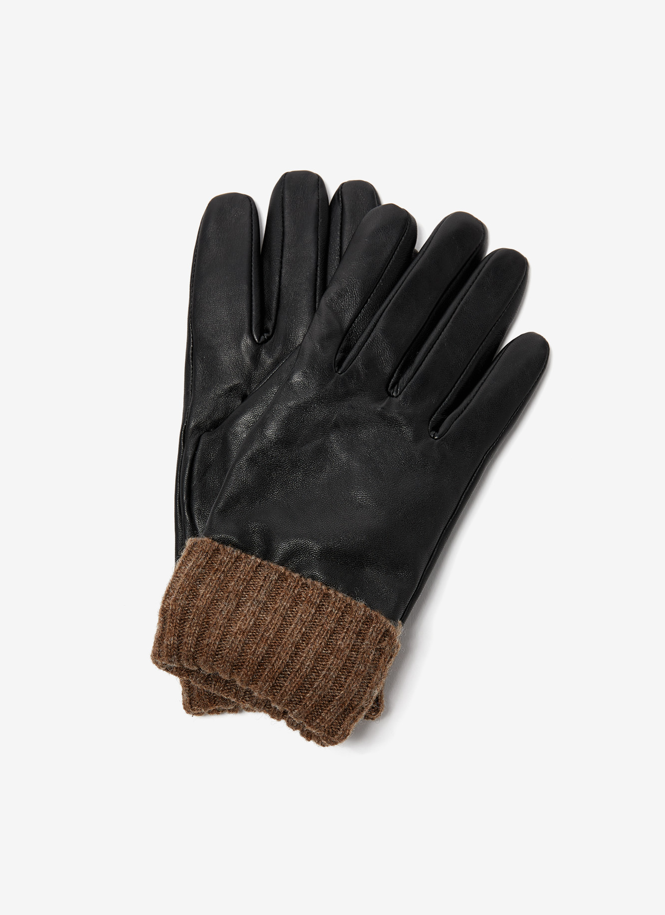 Leather gloves with knitted cuffs image number 0
