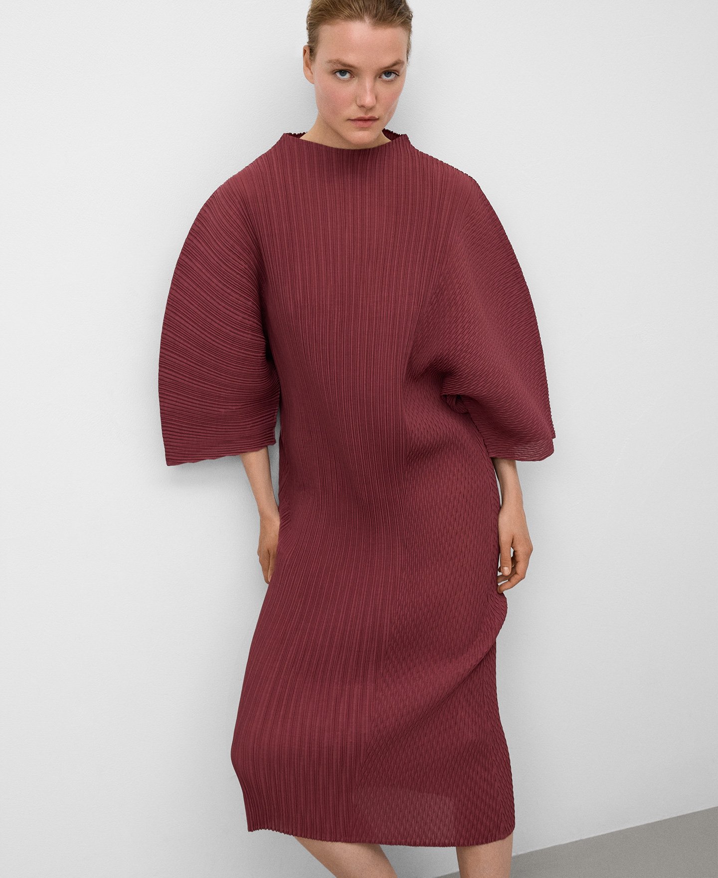 Vestido crinkle cuello perkins mujer image number 0