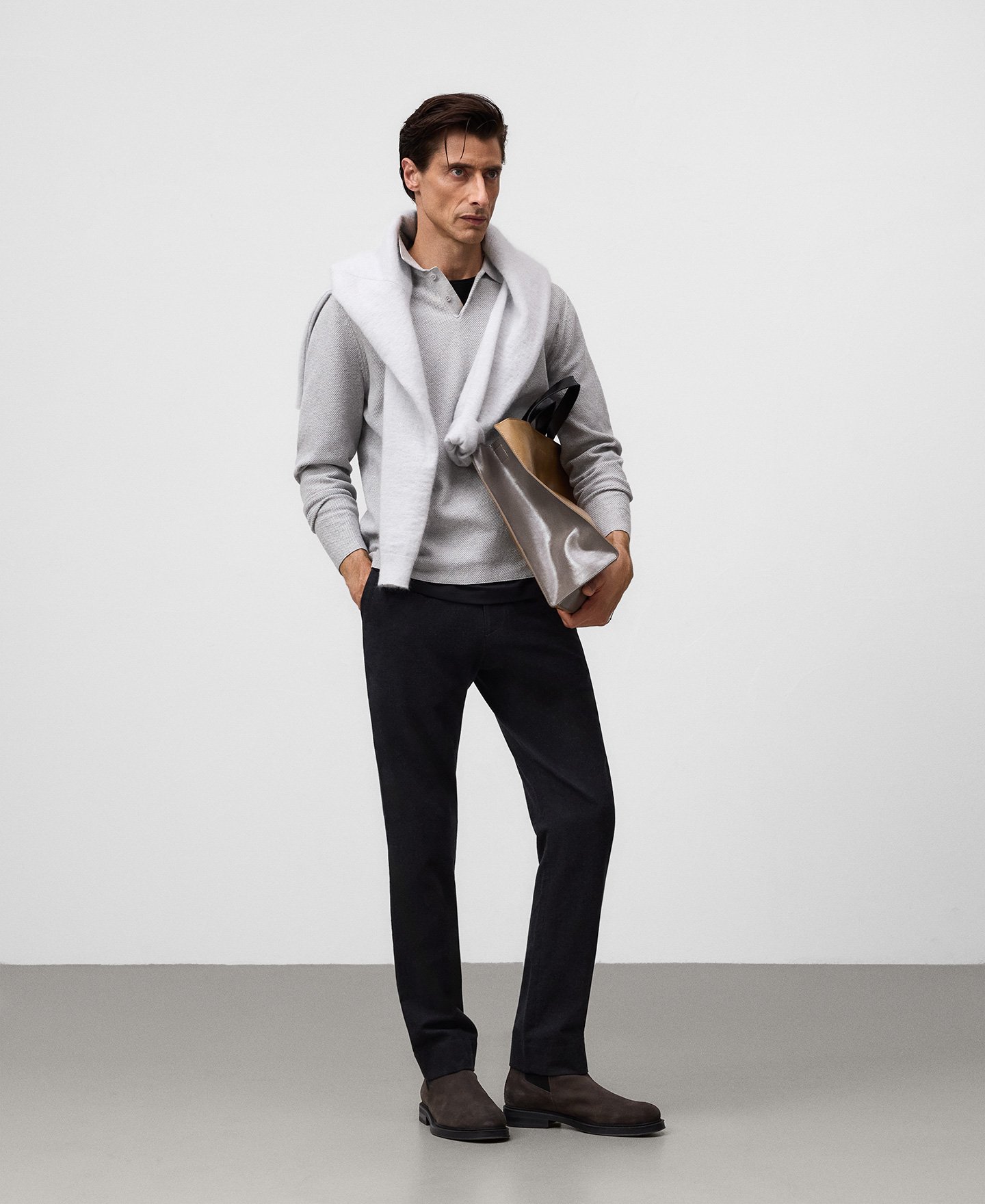 Polo punto estructura manga larga hombre image number 1