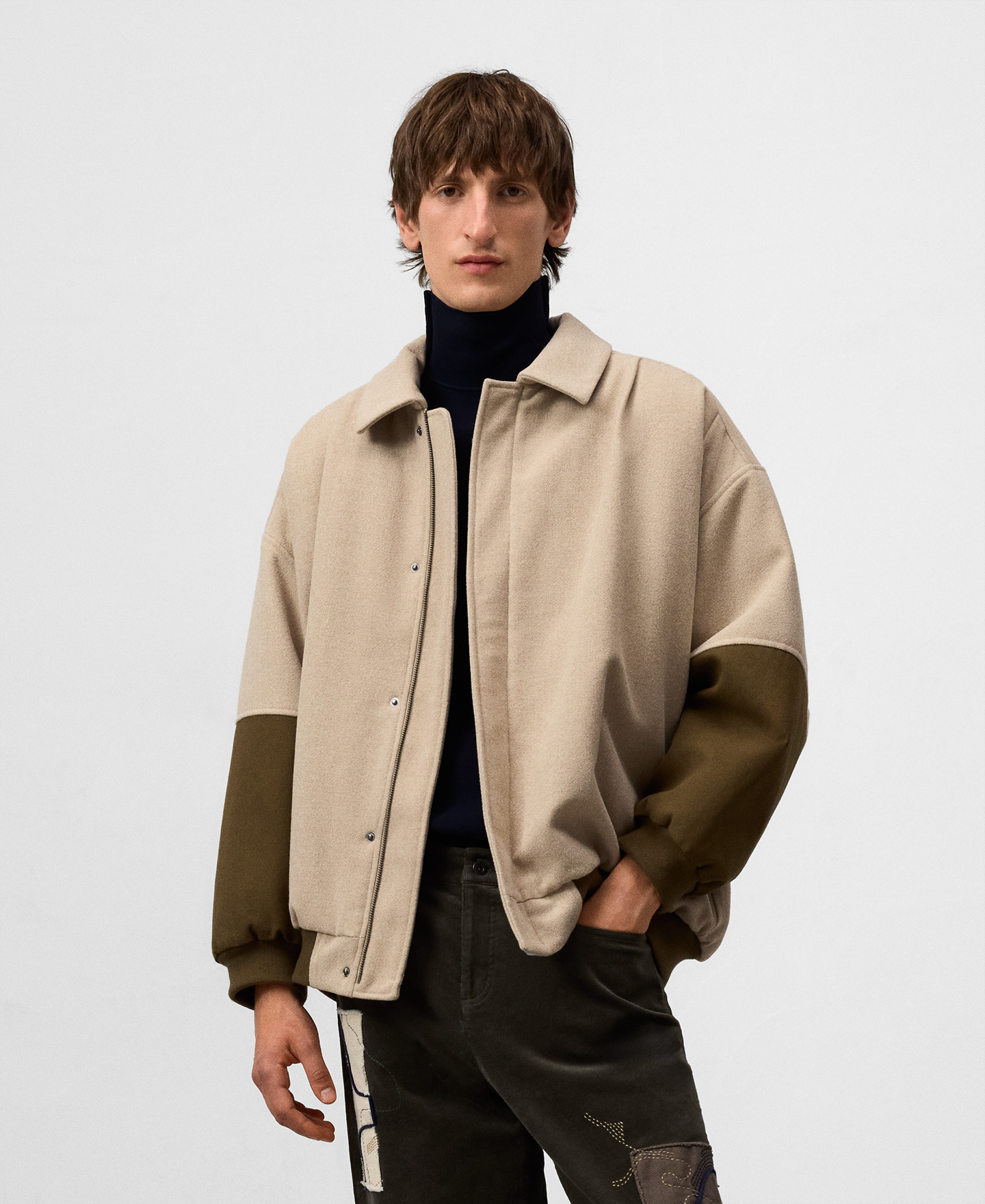 Mixed-fabric bomber man image number 0