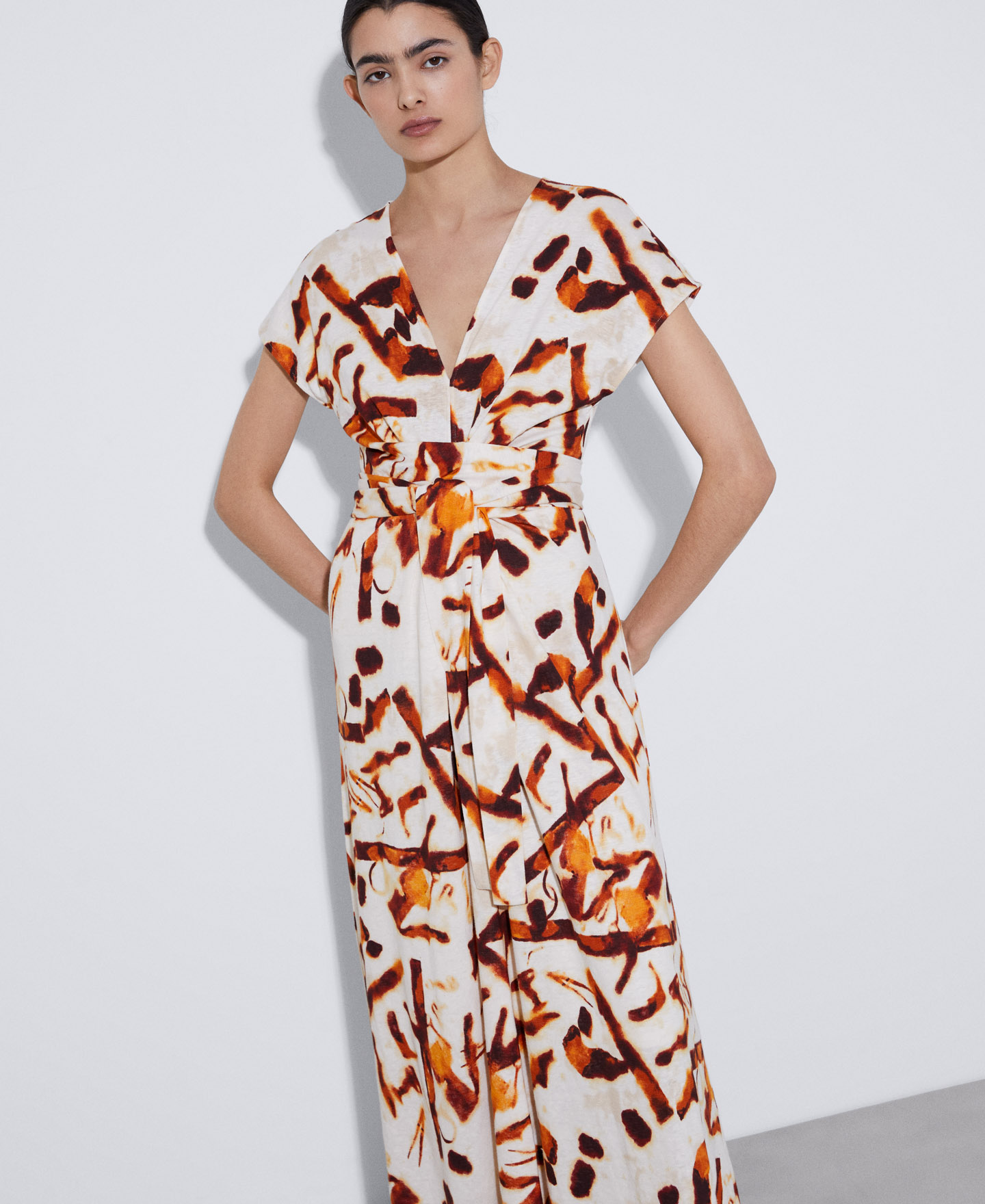 European linen print dress image number 3