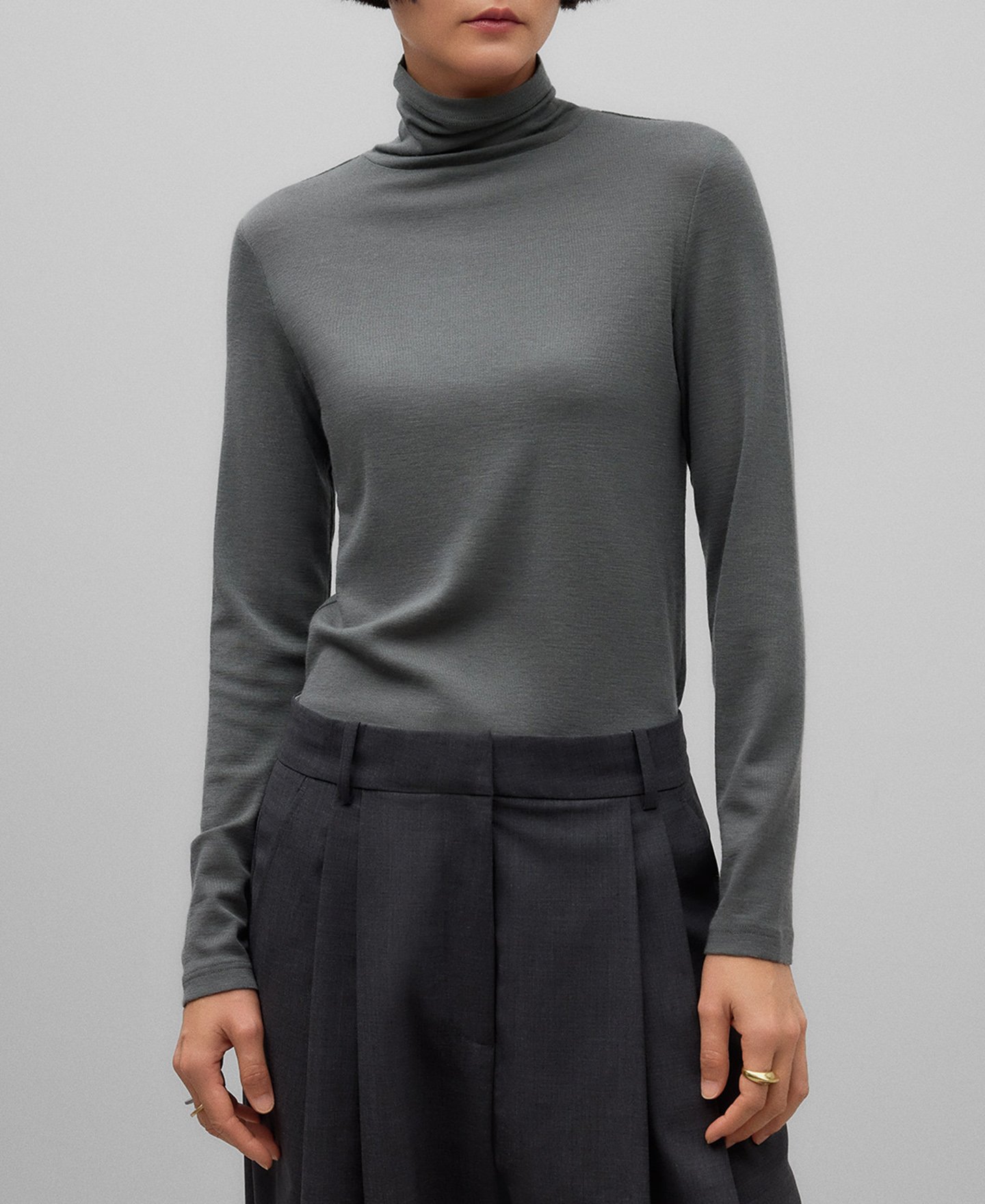 Camiseta cuello alto lana merino mujer image number 0