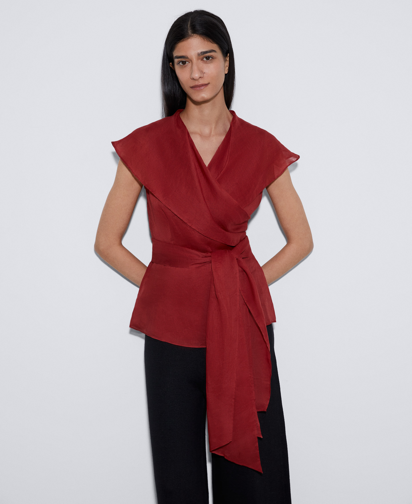 Cropped shawl top with shawl collar image number 0