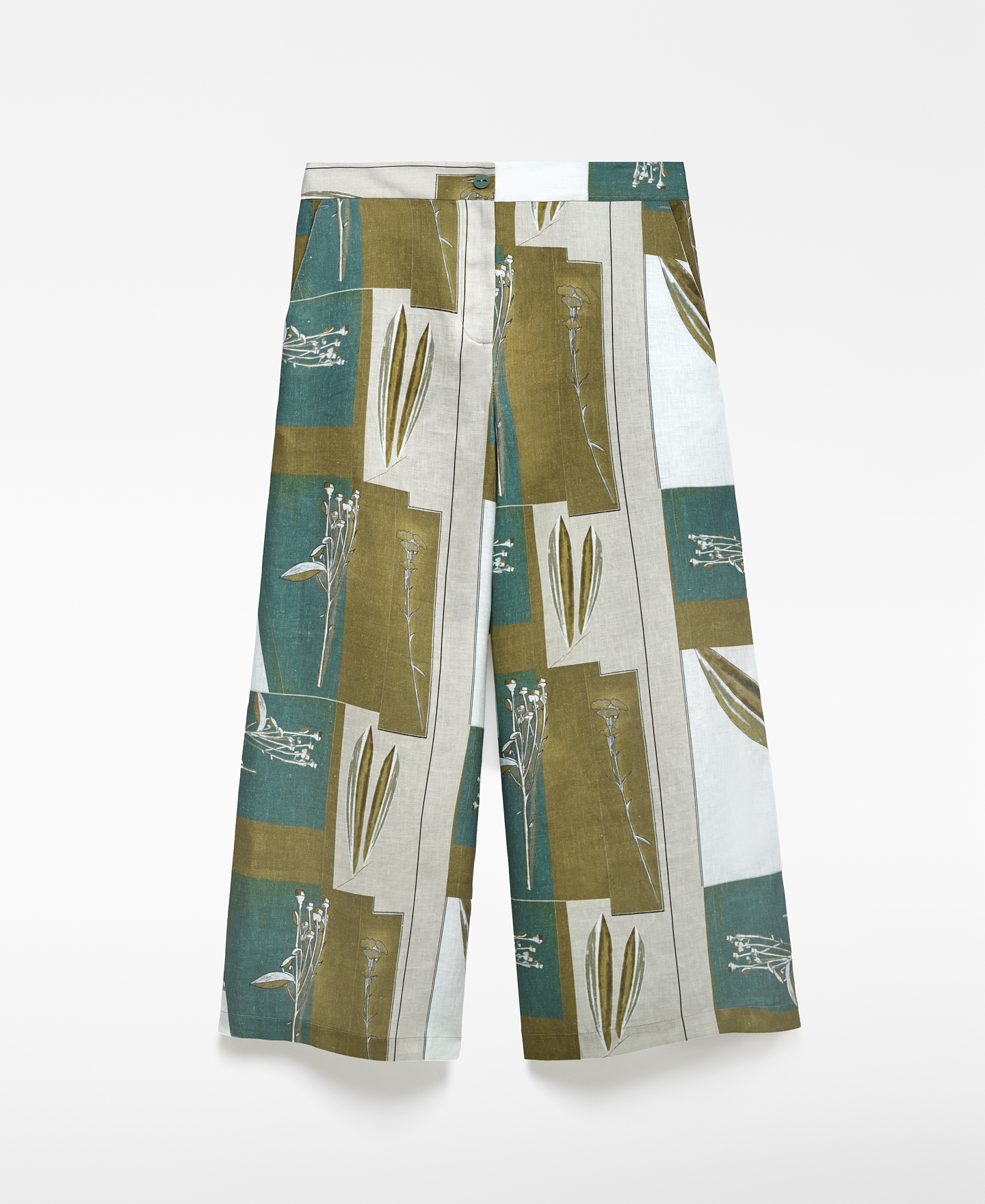 Pantalón tobillero estampado lino mujer image number 4
